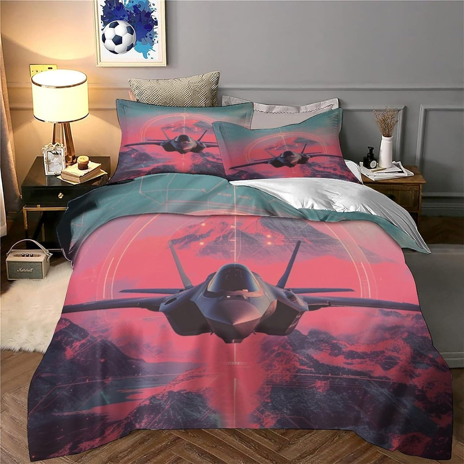 3Pcs Aeroplane 3D Printed Duvet Cover Set Microfiber Boys Girls Bedding Comforter Quilt Cover with Pillowcases Comforter Cover with Zipper,Queen（210X210Cm） image number 5