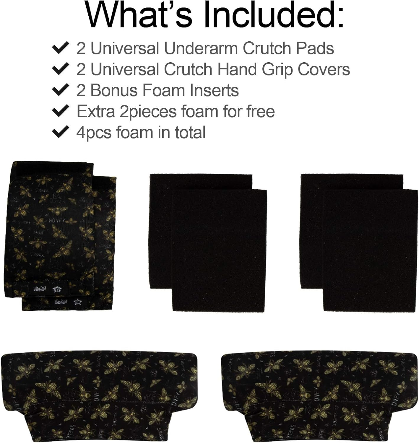 SPRING SEAON Universal Underarm Crutches Pads with Hand Grips, Silicone Contoured Grip, Black, Crutch Accessories image number 1