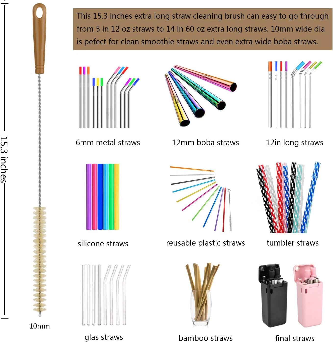 Alink 5-Pack Bottle Brush Cleaner - Long Bamboo Handle Water Bottle Straw Cleaning Brush for Washing Narrow Neck Beer Wine Decanter, Baby/Sports Bottle, Kombucha,Thermos, Contigo image number 2