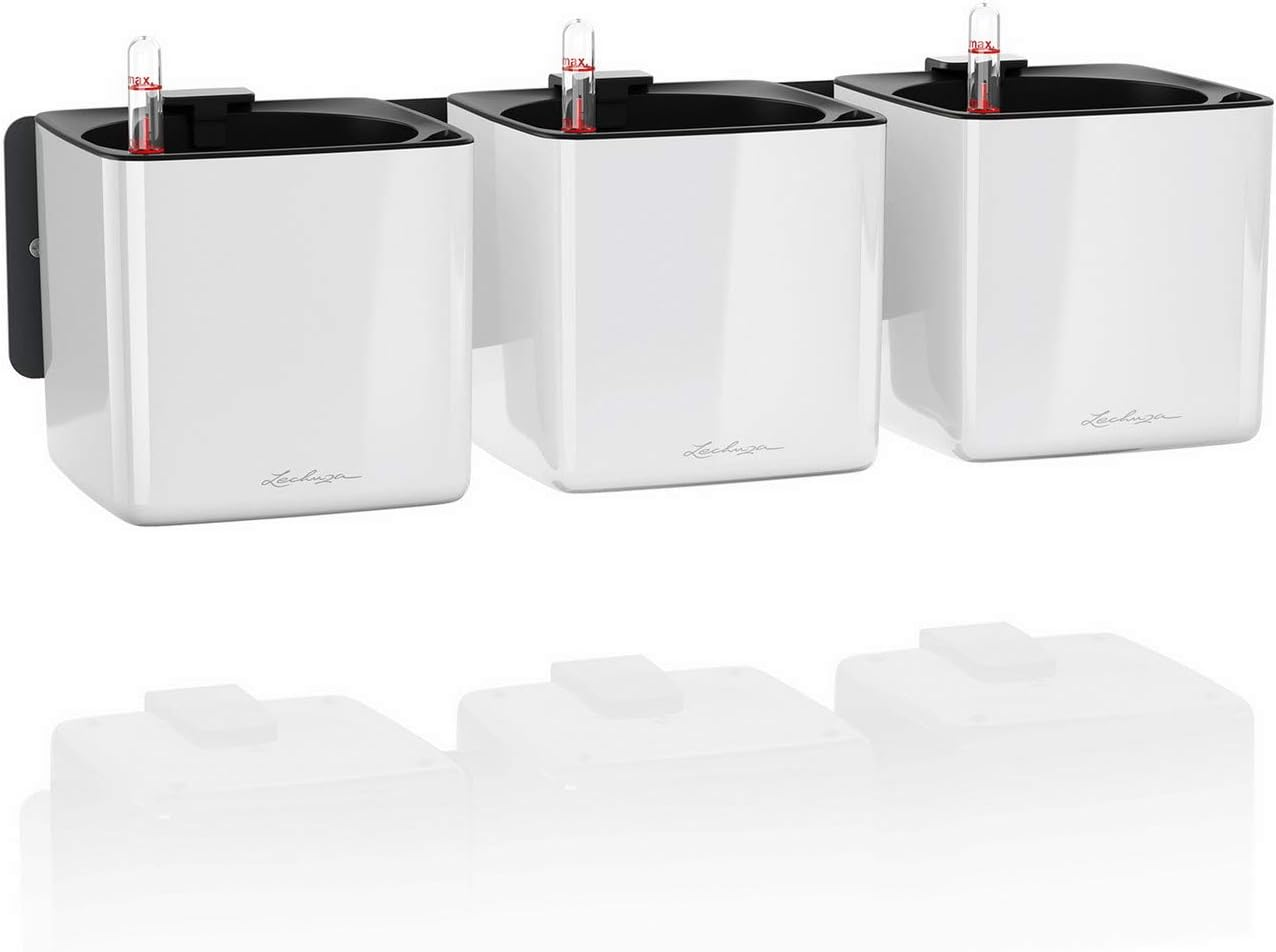 Lechuza Glossy Cube Triple Wall Planter Kit, High Gloss Charcoal