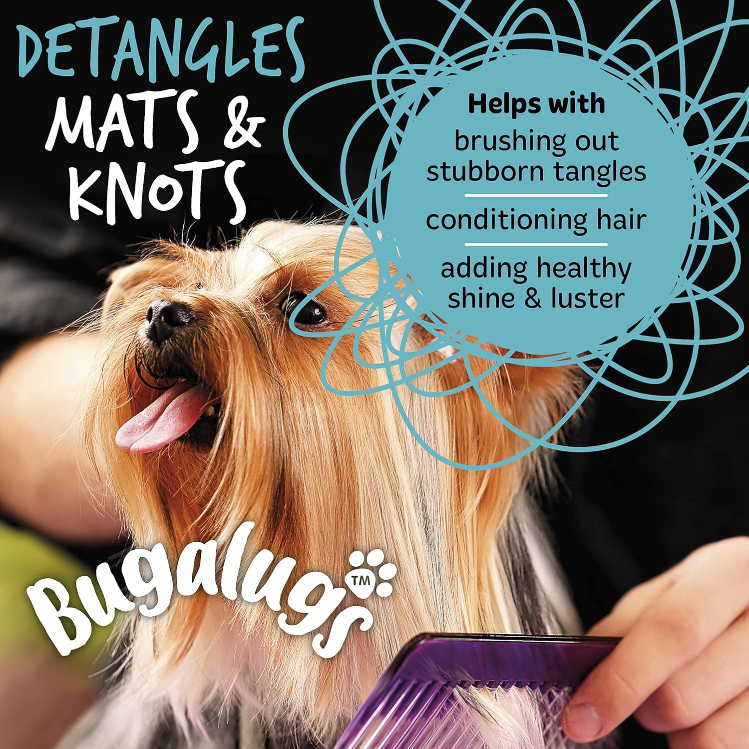 Bugalugs Dog Detangler Spray - Leave in Conditioner Spray for De Matting. No Tangles. Professional Dog Grooming Formula Contains Wheat Protein. Pet Detangling Spray Knot Removal (200Ml)