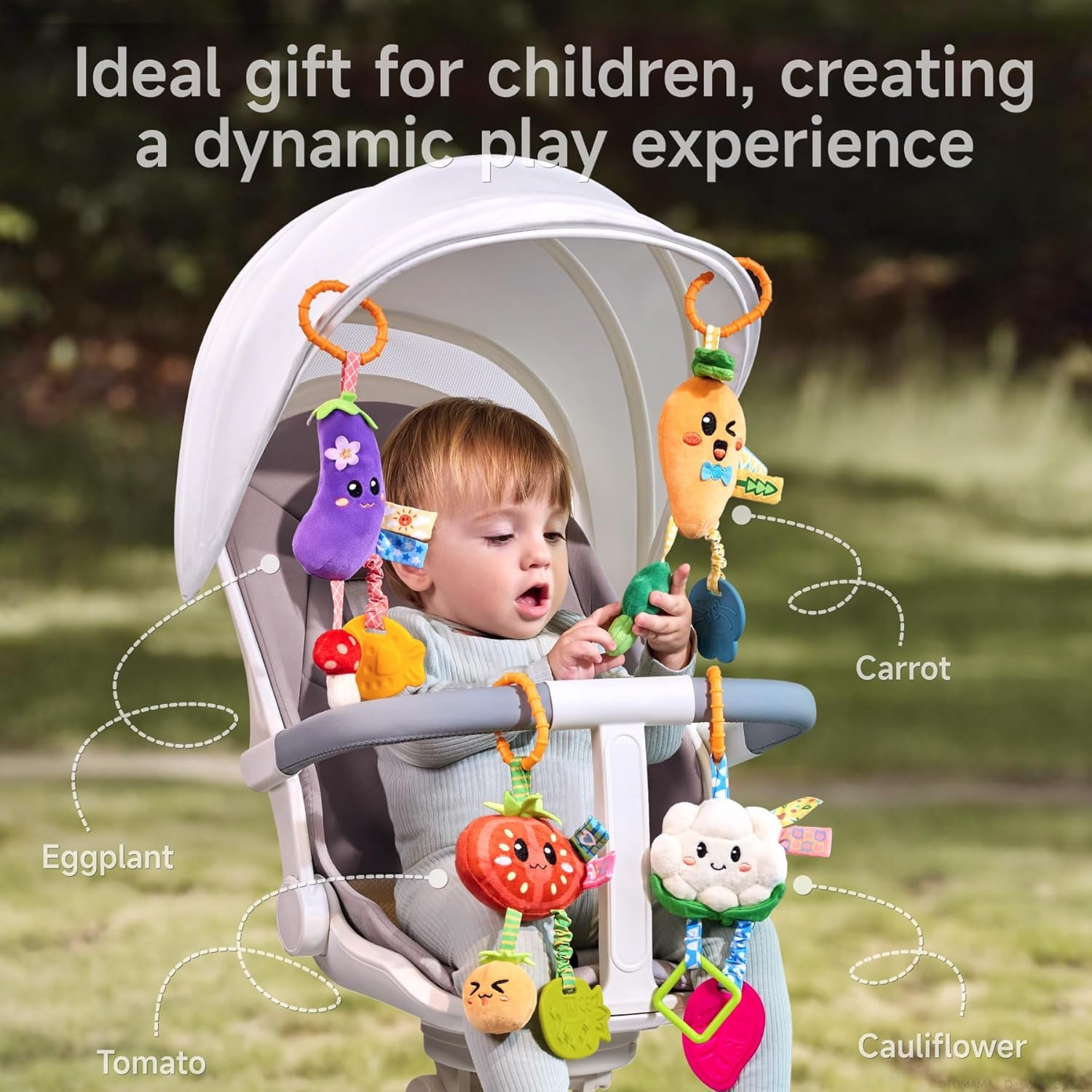 TUMAMA Baby Plush Hanging Vegetable Set Toy 4 Cute Different Vegetable Crib Stroller Toys, Pretend Play Food Sensory Rattle Hanging Toy.Suitable for Babies 0, 3, 6, 9, 12 Months+ image number 4