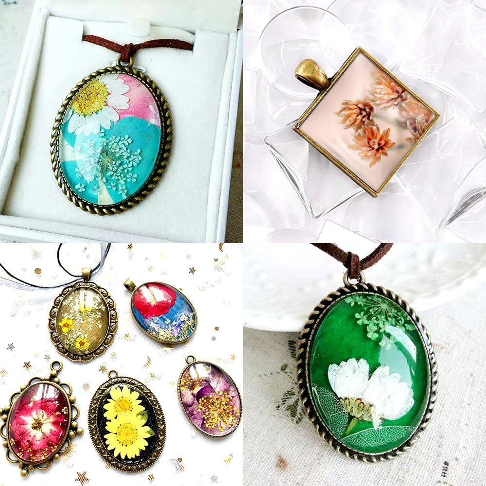 Glarks 48-Pieces Oval and Square Pendant Trays with Glass Cabochon Dome Tiles Clear Cameo for Crafting DIY Jewelry Making, 24 Sets image number 3