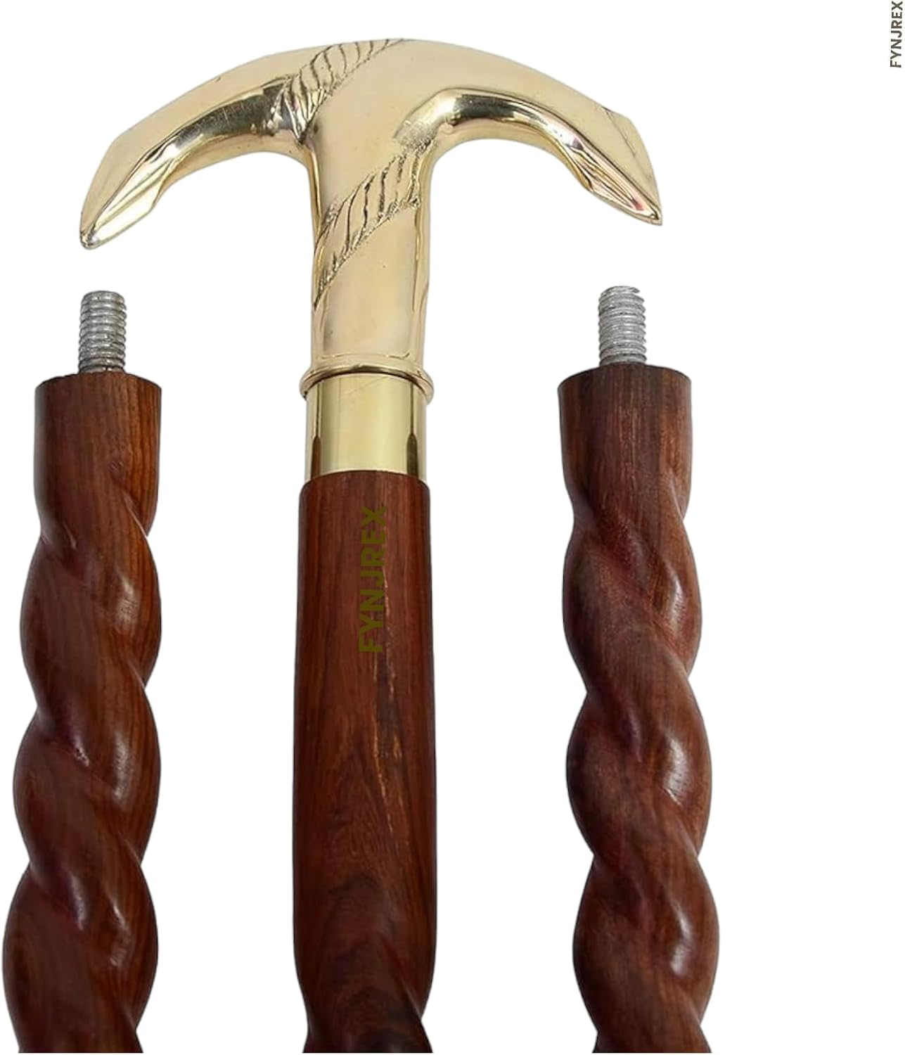 HANDMADE VINTAGE ART Walking Stick Wood & Metal Mens Walking Canes Spindle Shaft Wooden with Brass Anchor Handle Brown image number 5