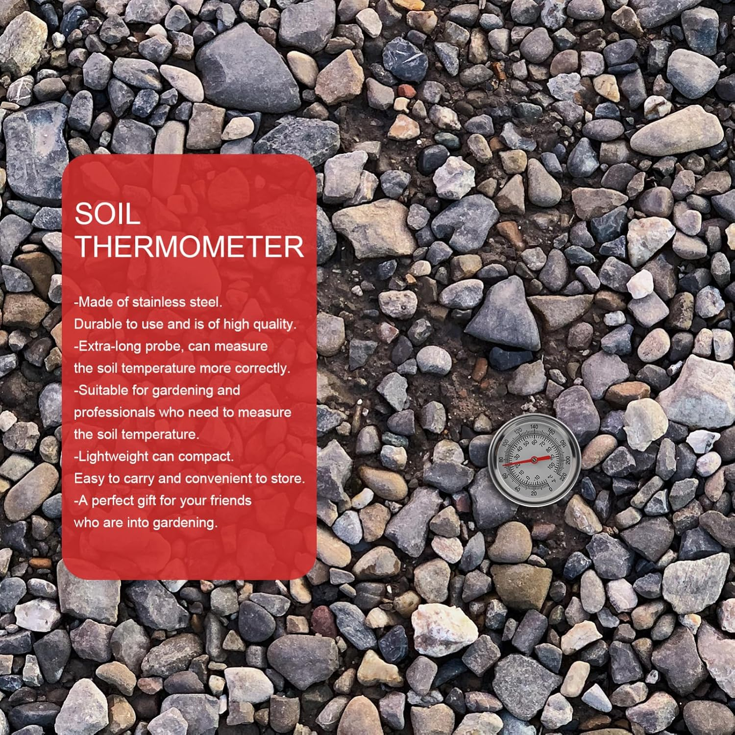 POPETPOP 1Pc Extended Compost Thermometer Professional Soil Temperature Gauge for Gardening Measures Accurate Ground Temp Tester image number 2