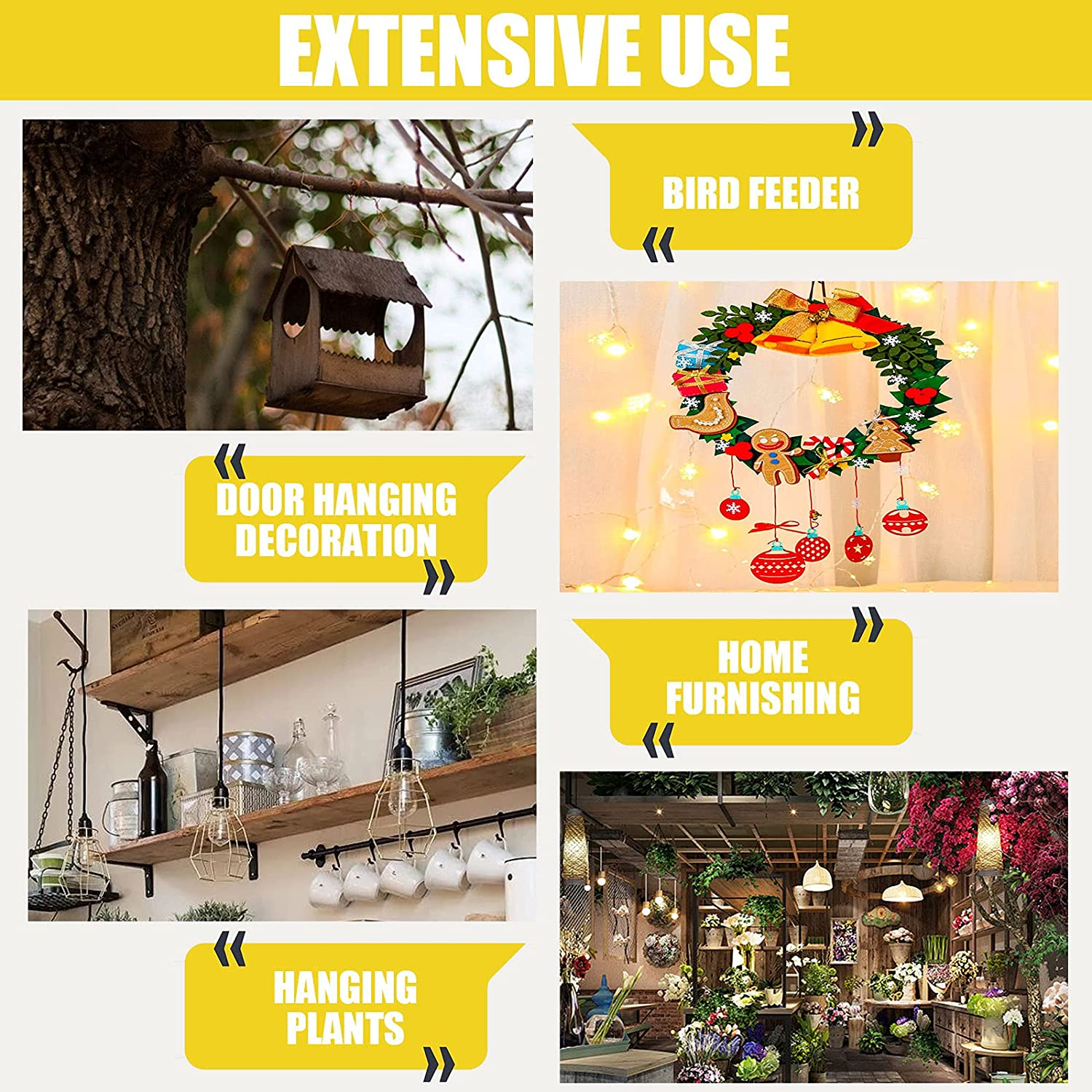 16 Sets 3 Types Long Hanging Basket Chains and Hooks Assortment Kit Chains Hanger for Bird Feeders, Planters, and Decors Suitable for Home Apartment Bedroom Indoor or Outdoor Use image number 2