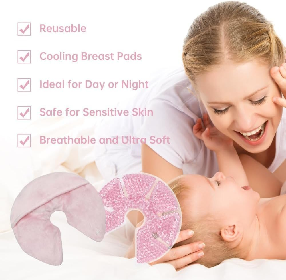 Hot & Cold Breast Gel Bead Packs - Cooling & Heating Pads for Breastfeeding Relief | Nursing Pain, Mastitis, Engorgement, Swelling, Plugged Ducts | Boost Milk Let-Down & Production - 2 Pack (Pink) image number 5