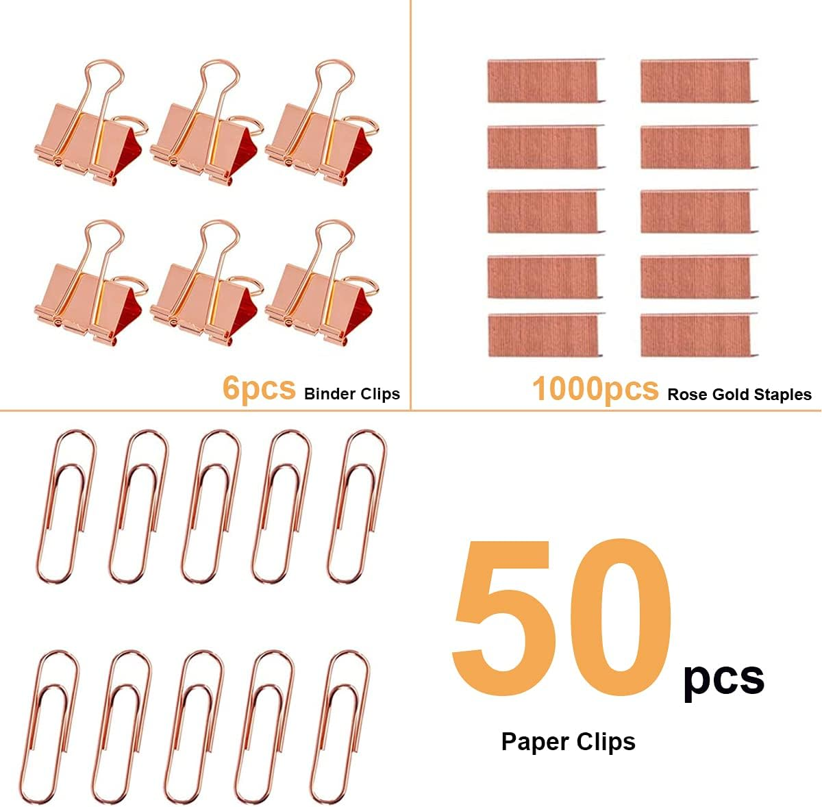 Acrylic Desktop Stapler with 1000 26/6 Staples, 6 Binder Clips & 50 Paper Clips, Desk Accessory Kit for Home Office School (Rose Gold) - Black image number 2