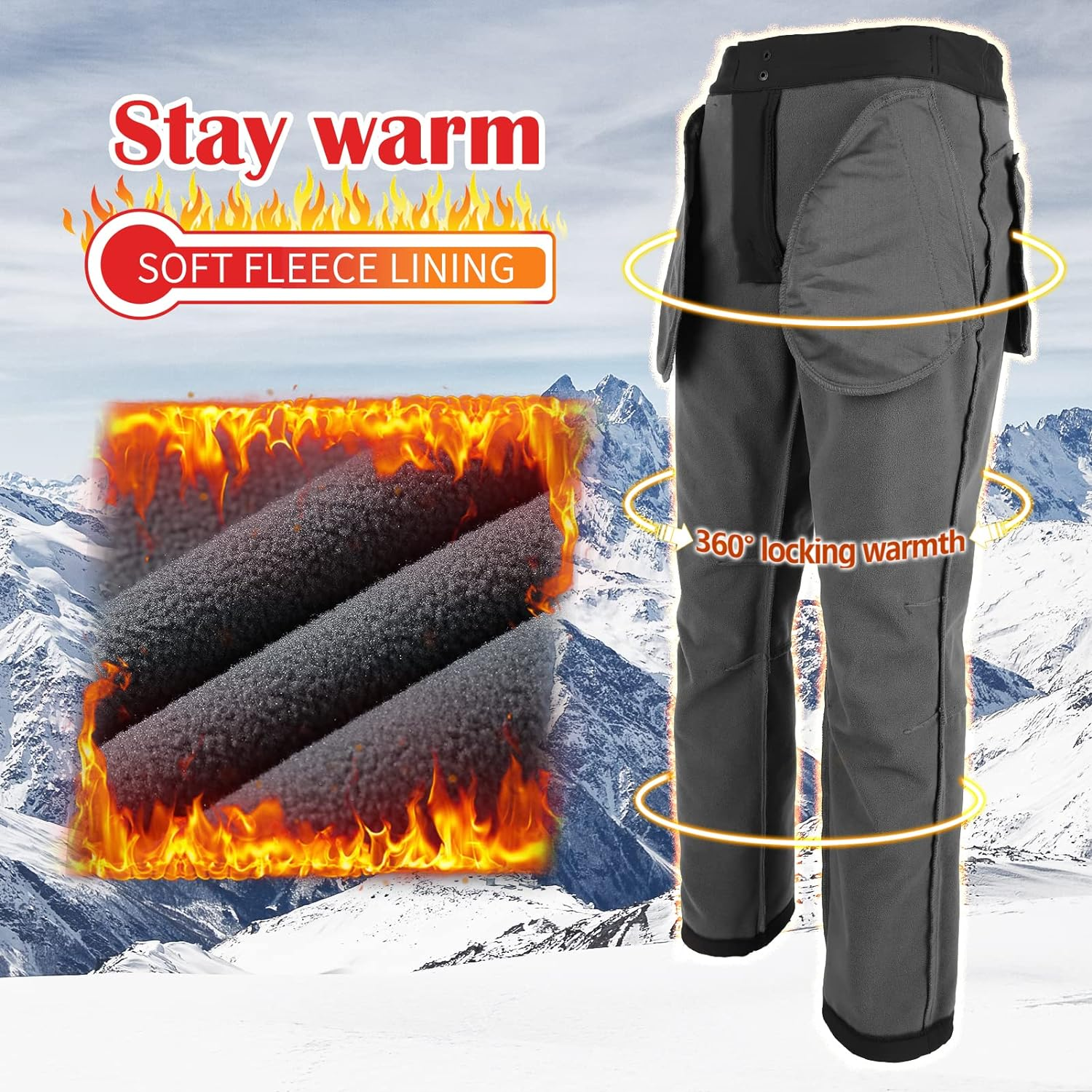 33,000Ft Men'S Waterproof Trousers with Warm Fleece Lined Ski Snow Pants Thermal Softshell Trousers for Golf Hiking Walking image number 4