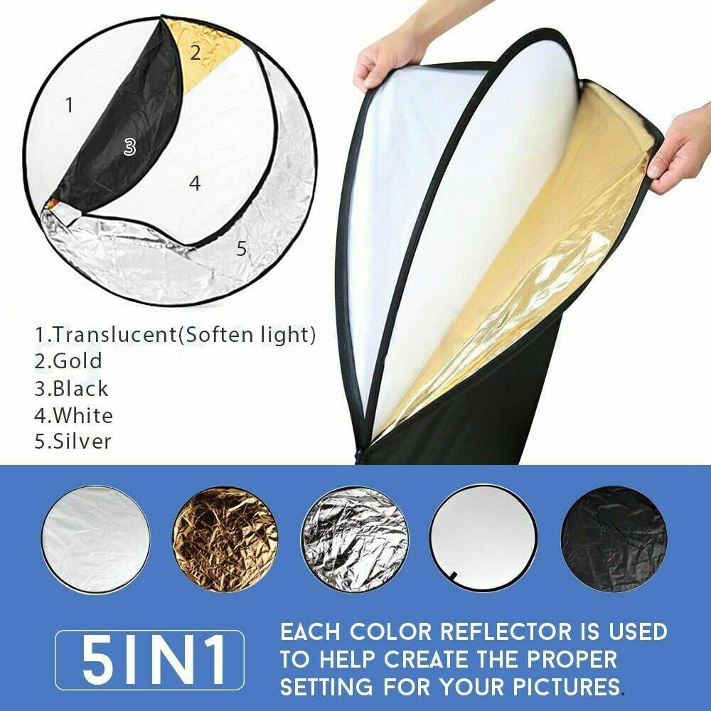 Photo Studio 32" 80Cm 5 in 1 Collapsible Multi-Disc Reflector + Reflector Boom Arm Stand Kit: 67 Inch Reflector Holder Bracket, 79 Inch Light Stand for Photo Video Portrait Photography image number 1