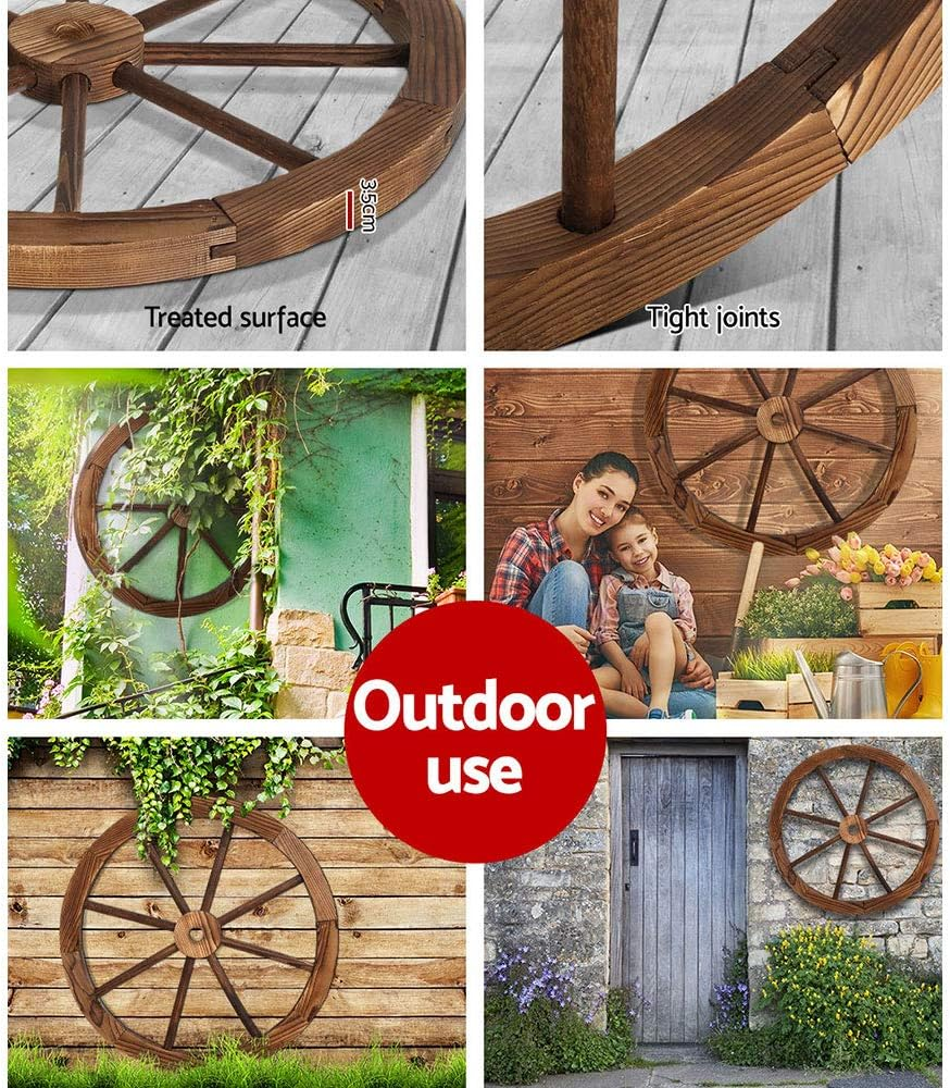 Gardeon Garden Ornaments, Set of 2 Fir Wood Gardening Decorations Vintage Decor Wooden Wagon Wheel Home Indoor Outdoor Yard Setting Decoration, Durable Rustic Charm image number 4