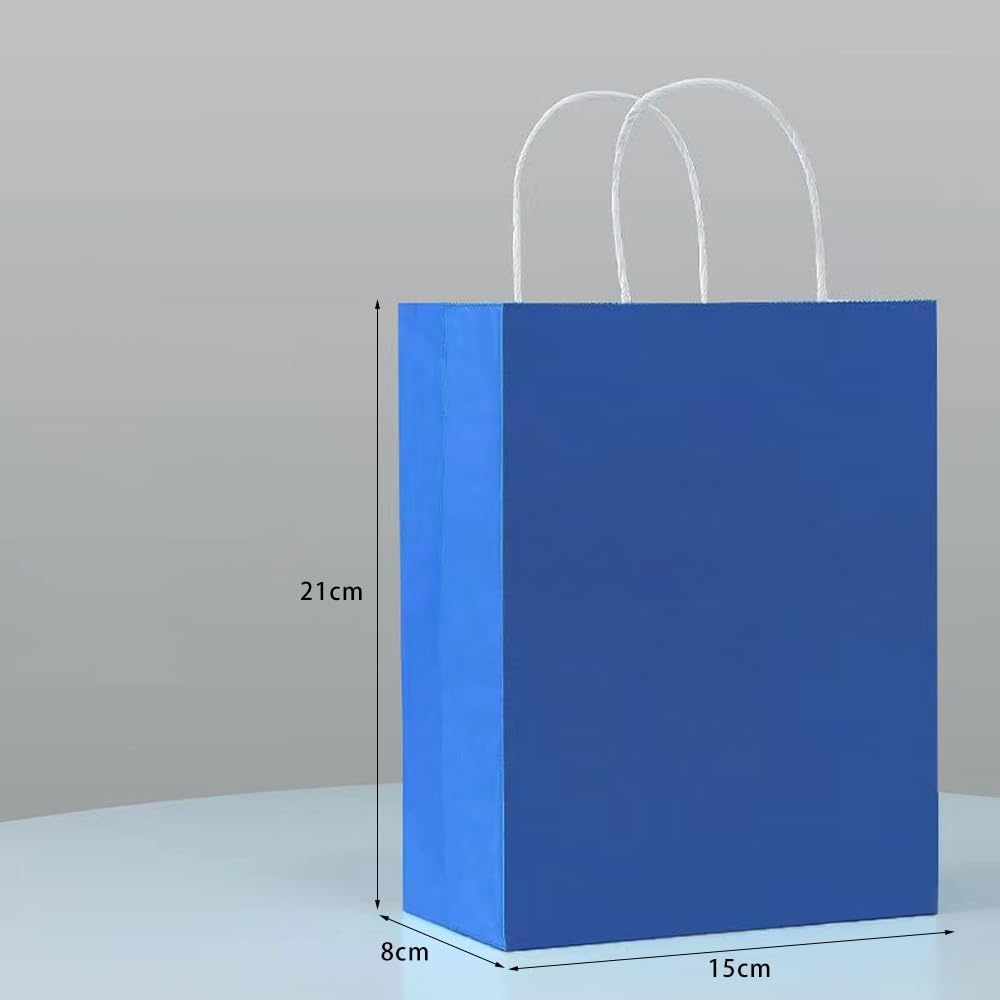 100 PCS Paper Bags with Handles,21 * 15 * 8CM Small Gift Bags,Kraft Paper Bags for Birthday Party Favors,Retail Shopping,Wedding,Christmas Bulk,Lunch (Blue) - White image number 2