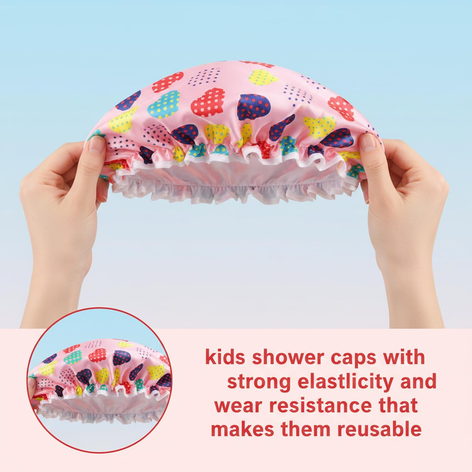 Large Double-Sided Waterproof Shower Cap for Children, 3-Piece Reusable Girls' Bathing and Hair Care Cap with Elastic Band, Spa Salon Bathing and Hair Care Cap - Mecus image number 6