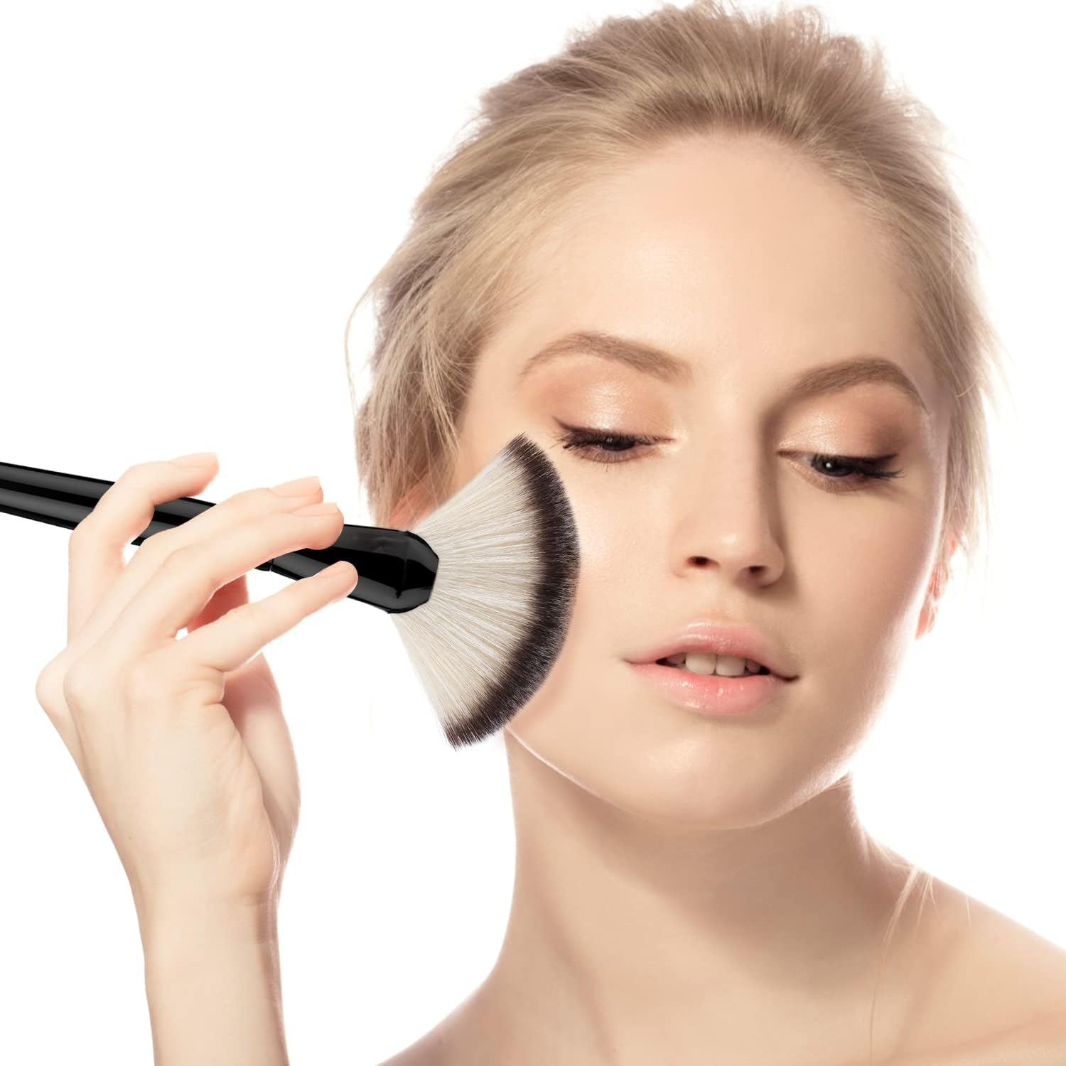 Fan Makeup Brush, Luxspire Professional Highlighting Make up Brush Blush Bronzer Cheekbones Brush, Single Large Soft & Dense Face Bulsh Powder Foundation Brushes Make up Tool, Black, Black, 5.51X1.69 Inch (Pack of 1), Makeup Brush image number 4