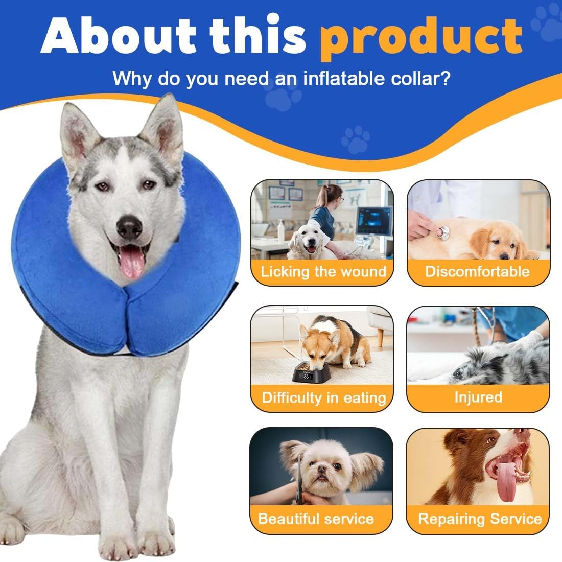 1 Piece Collar Dog & Cat, Dog Collar Leak Protection, Inflatable Neck Collar Soft after Surgery and Castration, Protective Collar, Collar for Dogs and Cats, Protective Collar Dog with Adjustable image number 3