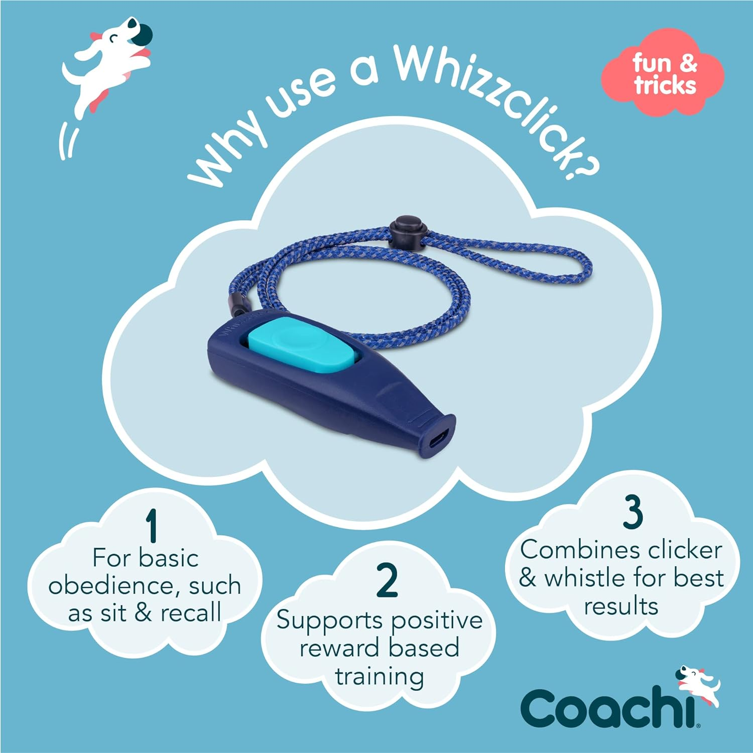 Company of Animals Coachi Whizzclick Dog Clicker, Light Blue/Navy image number 5