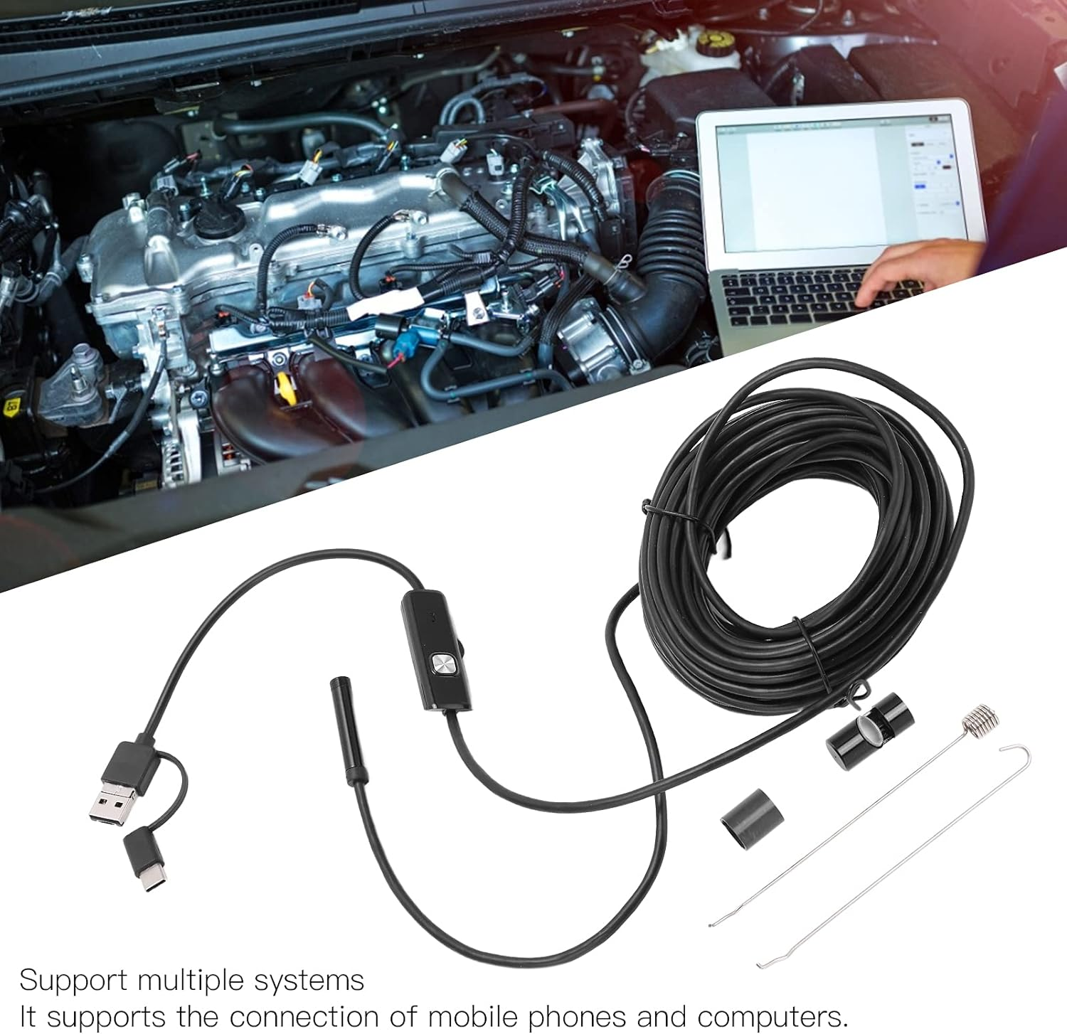 Huten Snake Camera, 7Mm 3 in 1 Endoscope, Black, USB, Waterproof, 640X480 Resolution image number 1