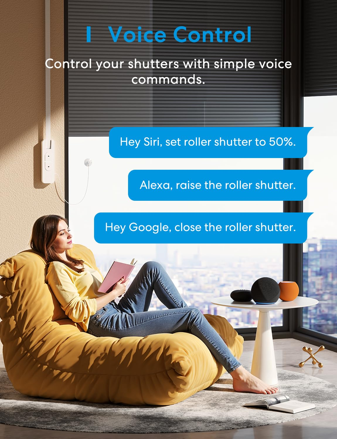 Meross Matter Electric Roller Shutter, Electric Roller Shutter up to 45 Kg (Approx. 6 M&sup2;), for 23 Mm Belt, Compatible with Apple Homekit Siri, Amazon Alexa, Google Assistant and Smartthings