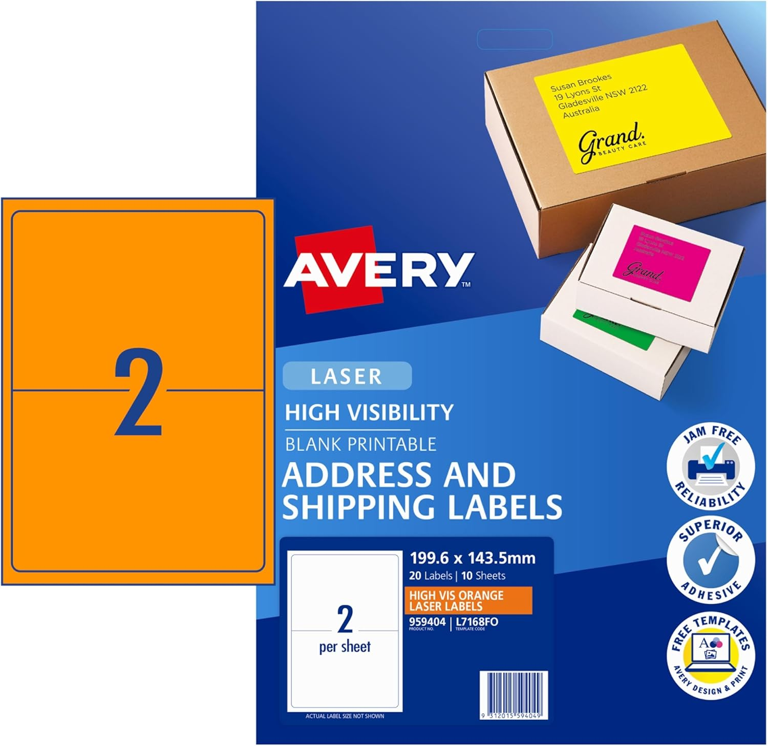 Avery Fluoro Orange High Visibility Shipping Labels for Laser Printers, 99.1 X 67.7 Mm, 200 Labels (36103 / L7165FO) image number 4