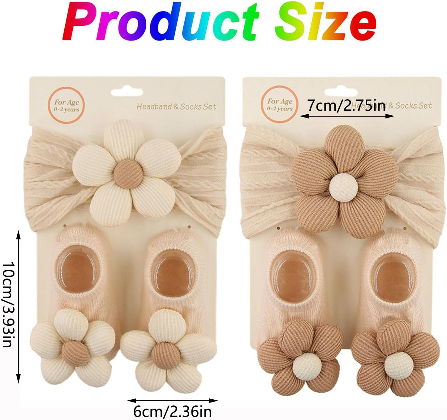 Baby Girls Nylon Headbands Socks Set, Baby Girls Headbands and Bows Nylon Elastic Hair Bands Hair Accessories for Newborn Infant Toddler Kids (Beige, S)