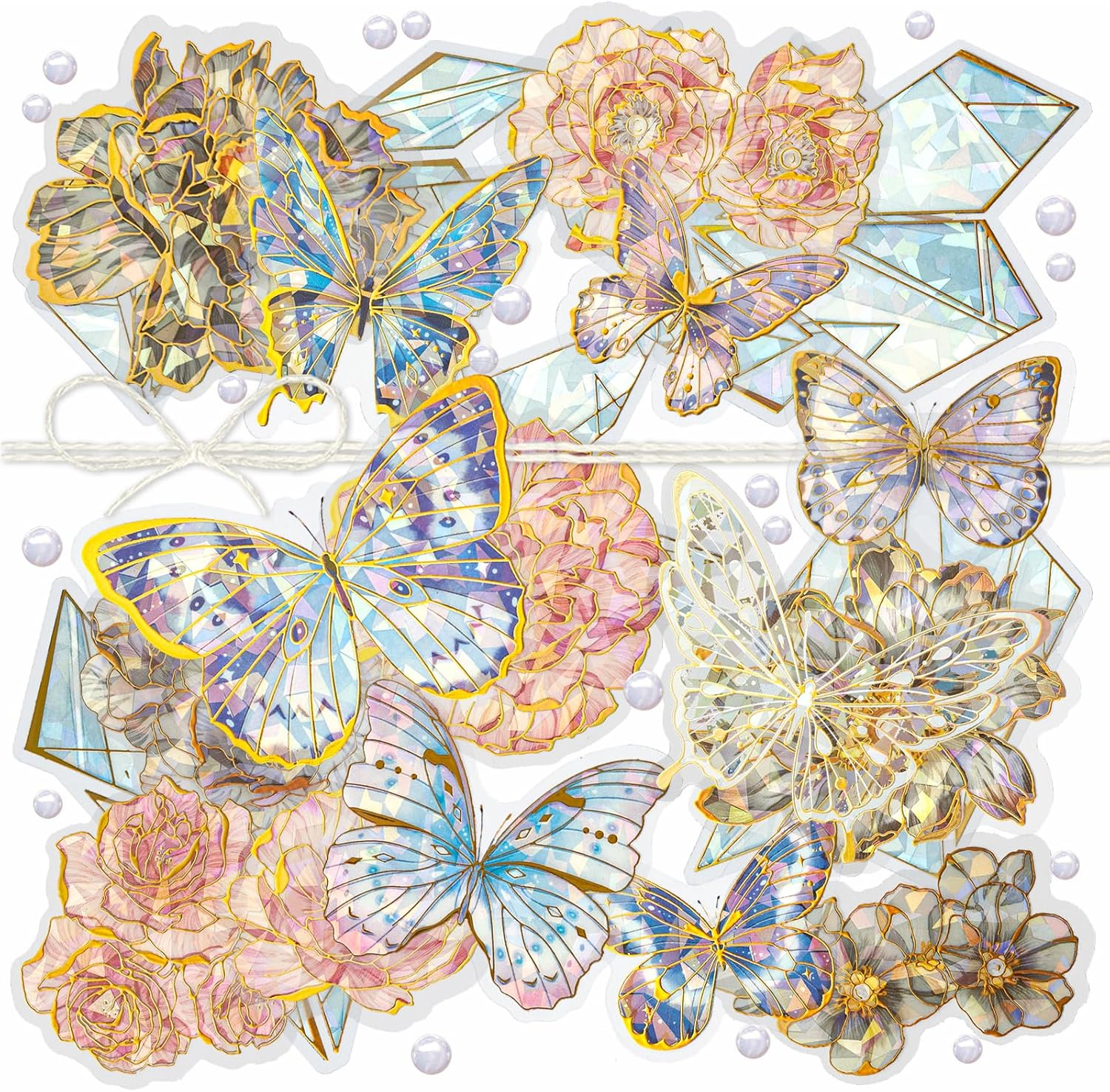 3 Packs Scrapbook Laser Butterfly Sticker Golden Holographic Stickers Shiny Dazzling Floral Decal for Card Making Daily Planner Journals Arts and Crafts (Fantasy) image number 1
