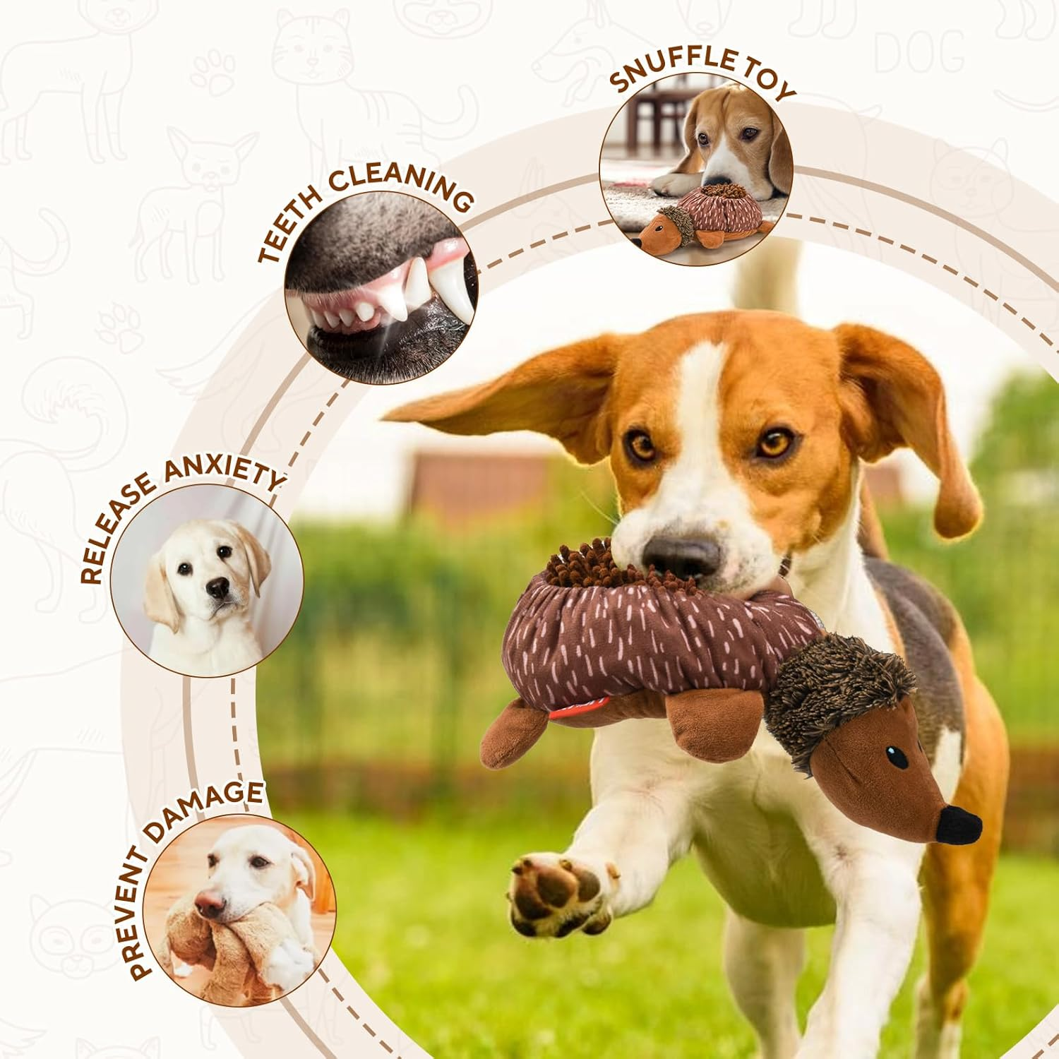 LIFLIX 2 in 1 Snuffle and Squeaky Plush Dog Toy, Treat Hiding Dog Toys, Interactive Enrichment Stuffed Toys for Small Medium Large Breeds, Hedgehog Shape image number 5