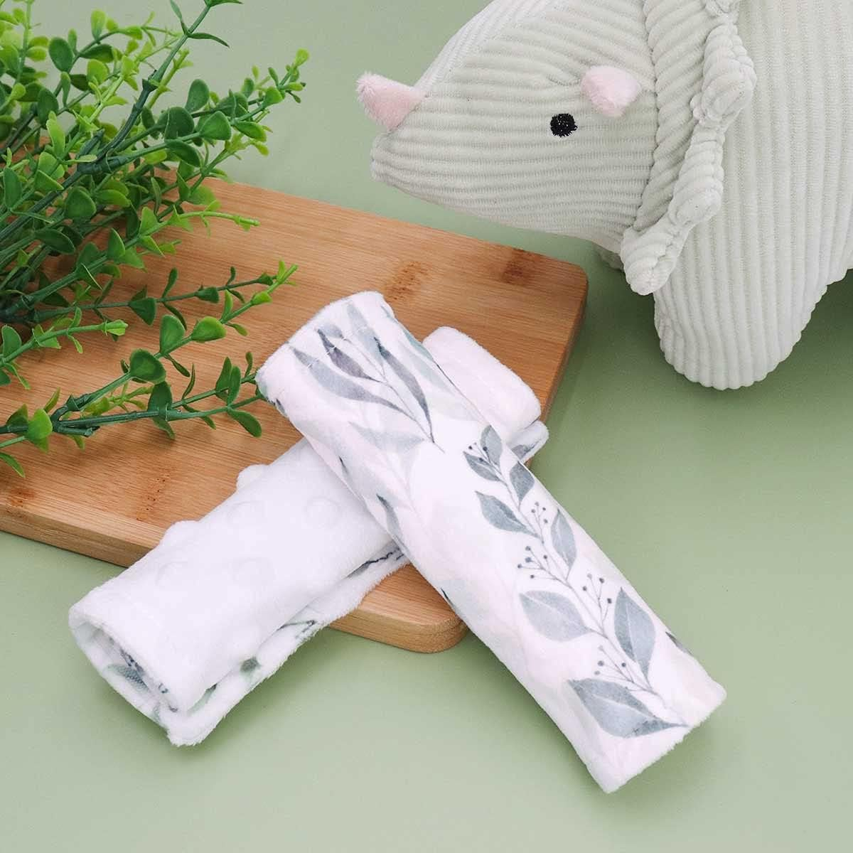 DILIMI Baby Car Seat Neck Cover, 2Pcs Car Seat Belt Cover Pad, Shoulder Strap Protectors, Seat Belt Covers Cushion for Boy Girl (Leaf) - Green Leaf image number 2