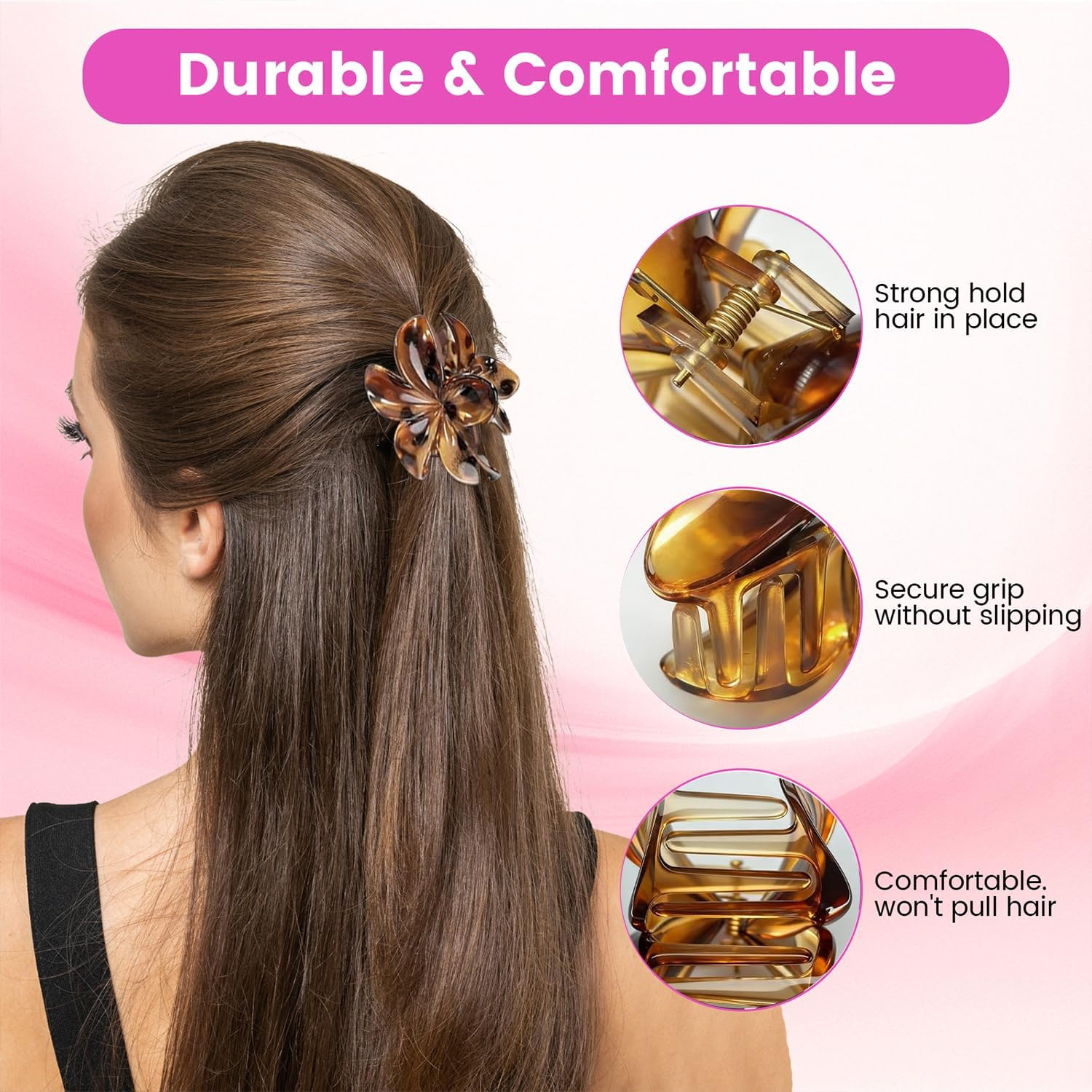 Hawaiian Flower Hair Claw Clamp Strong Hold for Thin Thick Curly Hair Women image number 2