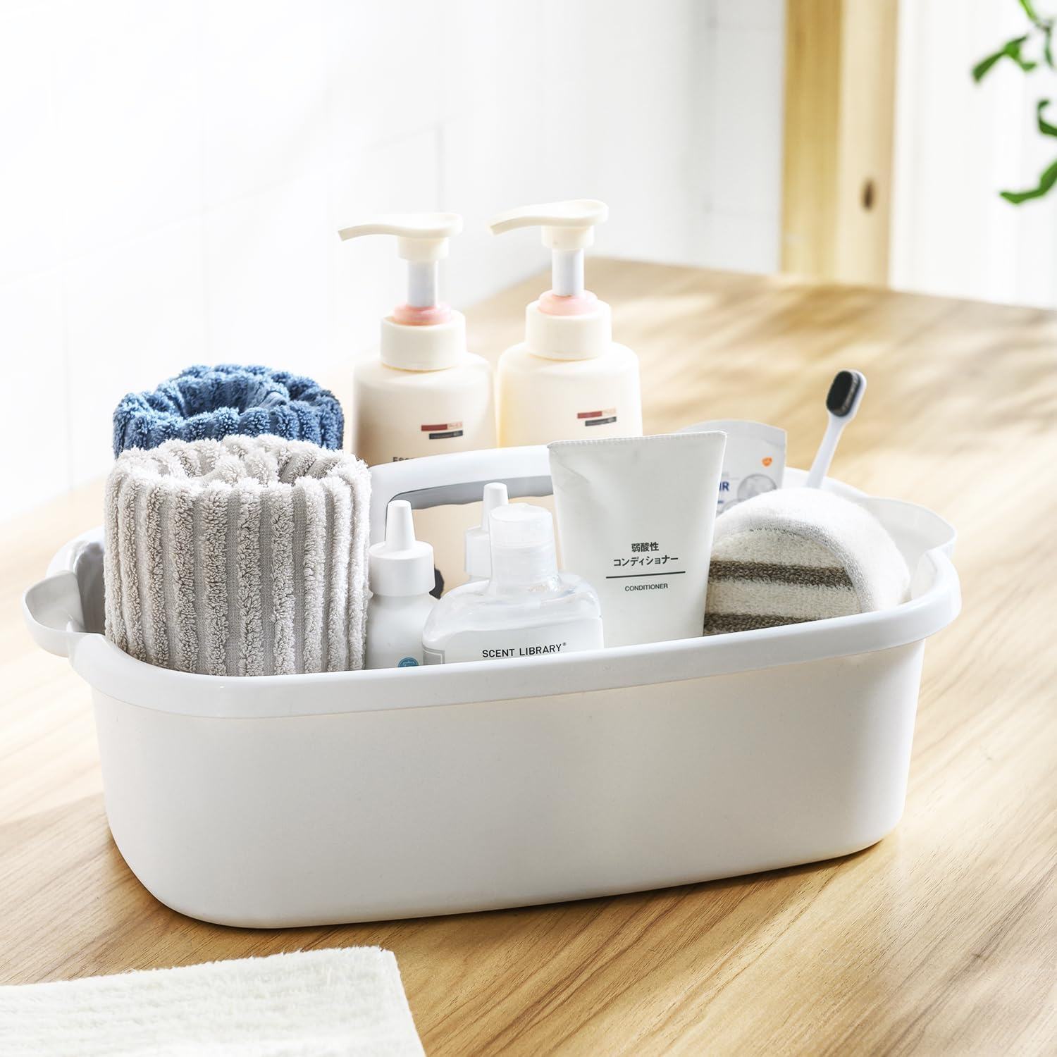 ALINK Plastic Cleaning Storage Caddy with Handle, Large Shower Caddy Basket Organizer for Dorm, Bathroom, Tool, Garden, Kitchen, Cleaning Supplies - Clear -  Gray image number 3