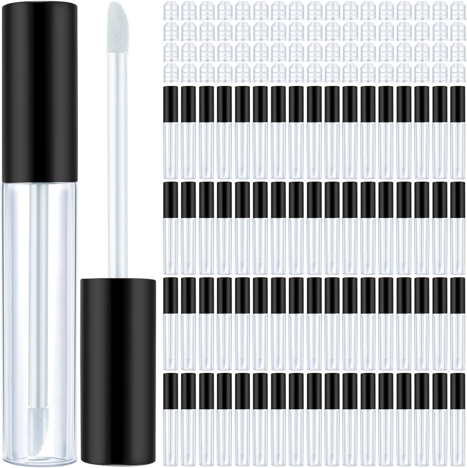 Nuanchu 100 Pcs 10 Ml Empty Lip Gloss Tubes Clear Mini Refillable Lip Balm Gloss Containers Bottles Plastic Lip Gloss Containers Lip Gloss Tubes with Wand and Rubber Inserts DIY Makeup (Black)