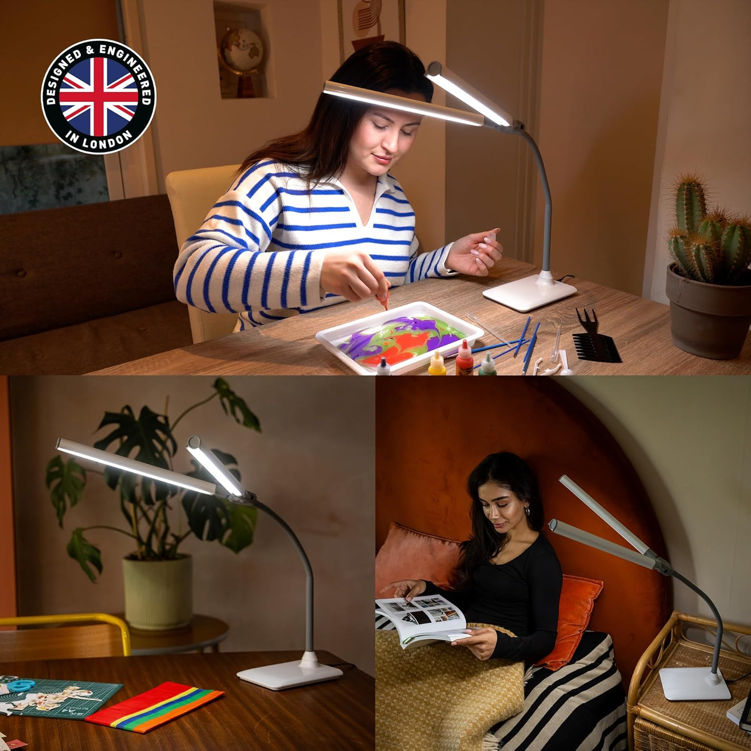 Daylight Duopro Dual Head LED Desk Lamp with Anti-Glare Shades, Adjustable Brightness and CRI 95+ for Accurate Color, Modern Design, Perfect for Home Office, Crafts image number 4