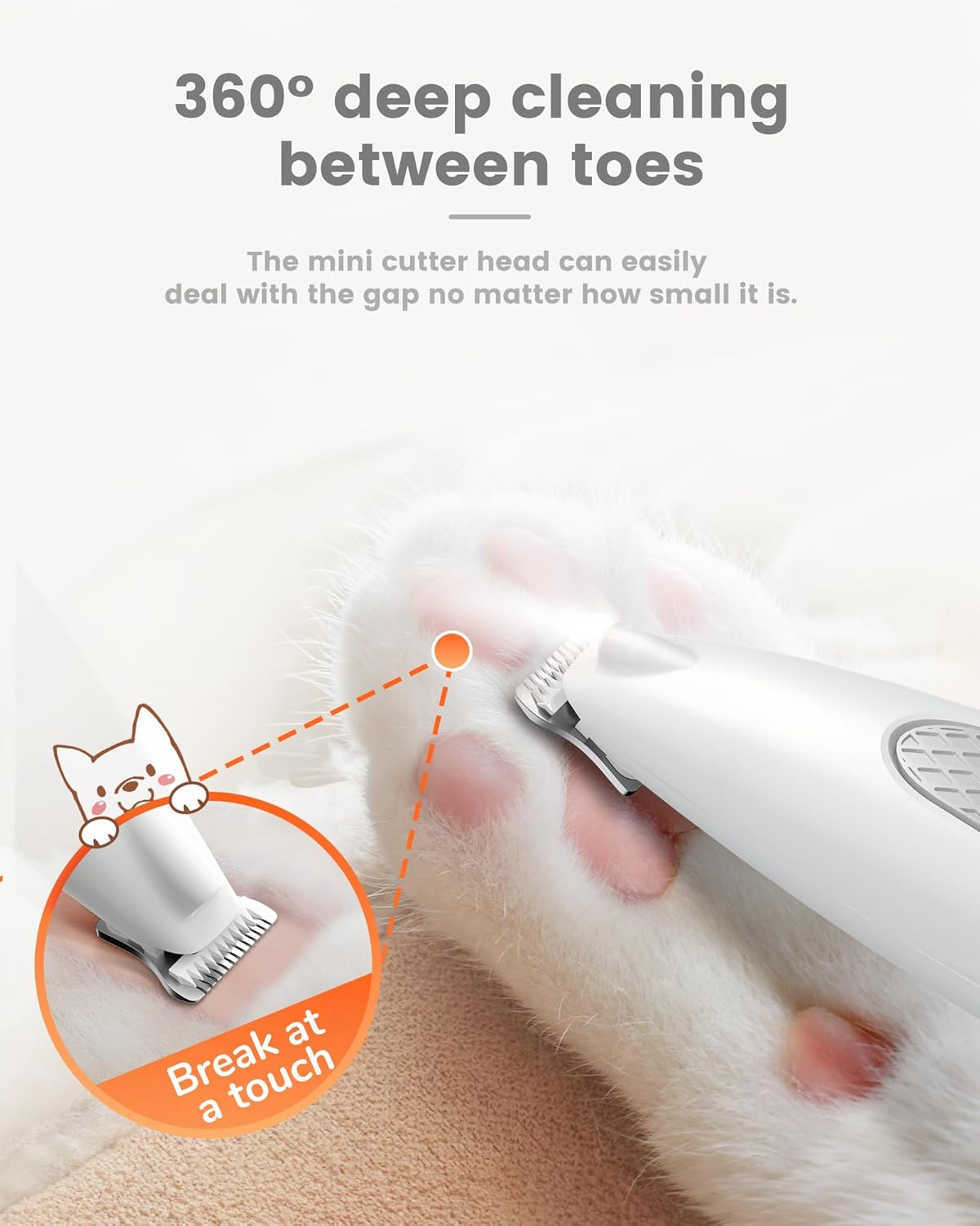 Dog Paw Trimmer with LED Light, Ultra-Low Noise Dog Clippers for Grooming, Cordless Cat Paw Hair Trimmer with LED Display, Type-C Rechargeable Pet Hair Clippers for Ears, Face (White) image number 6
