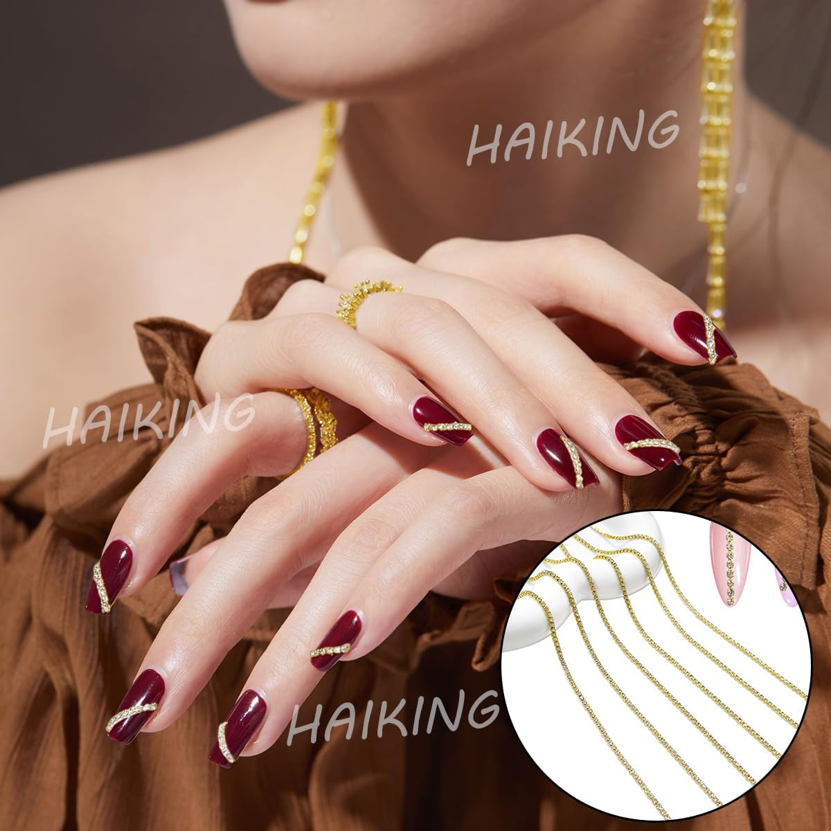 HAIKING Rhinestone Nail Art Chains, 1 Pcs White Diamond Metallic Chains Nail Accessories for Nail Art Decoration, DIY Crafting Design (50Cm/19.68In) image number 2