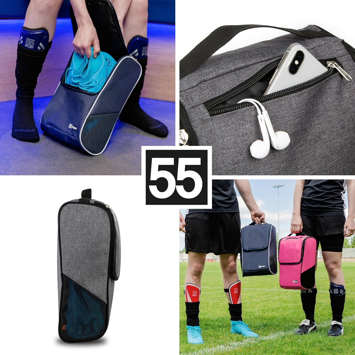 55 Sport Pro Ventilated Football Boot and Shoe Bag with Zipped Pocket - Grey - Camo image number 4