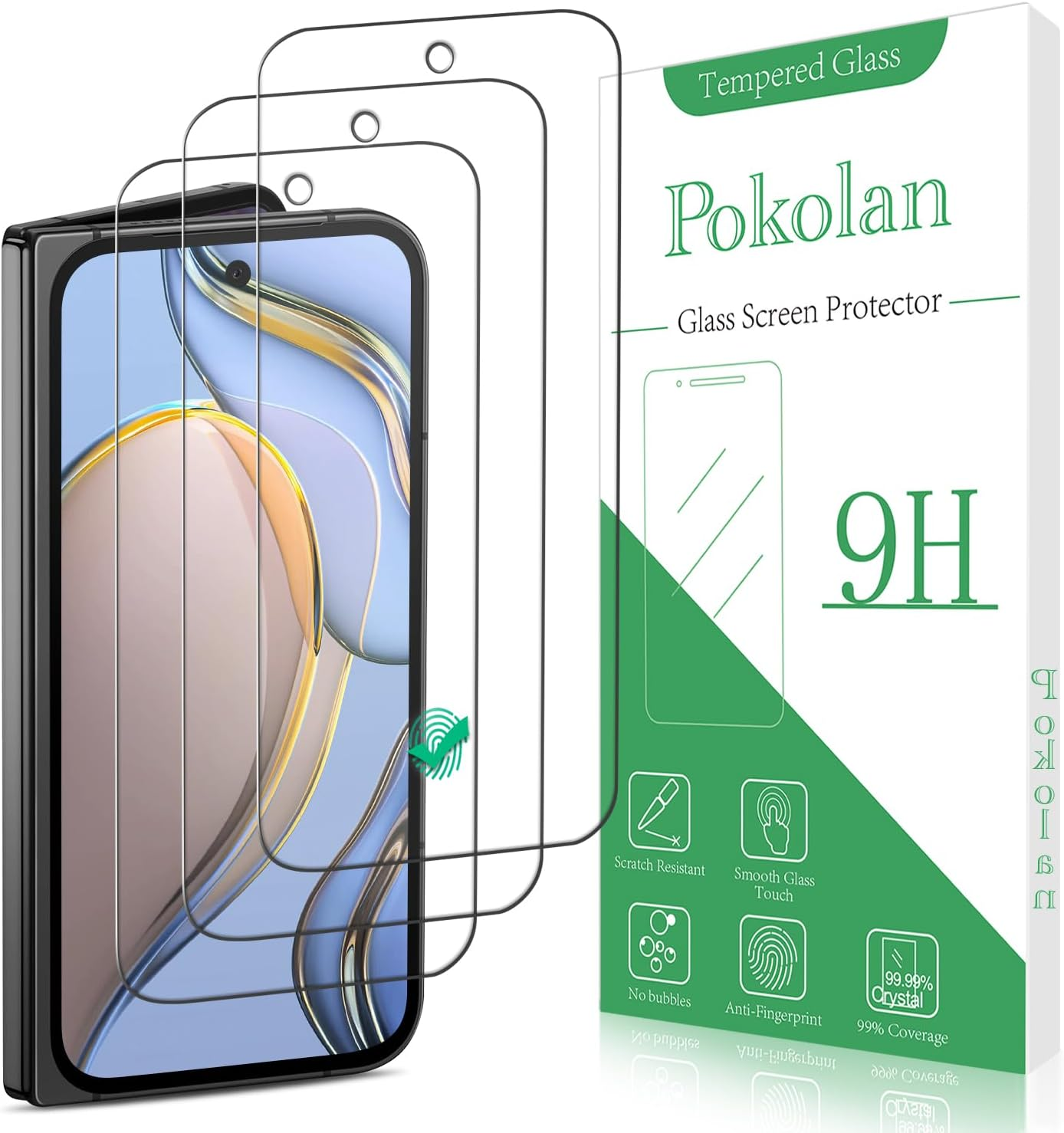 Pokolan 3 Pack Screen Protector for Google Pixel 9 Pro Fold Tempered Glass, 9H Hardness, Case Friendly, No Bubbles, anti Scratch, Ultra Resistant image number 3