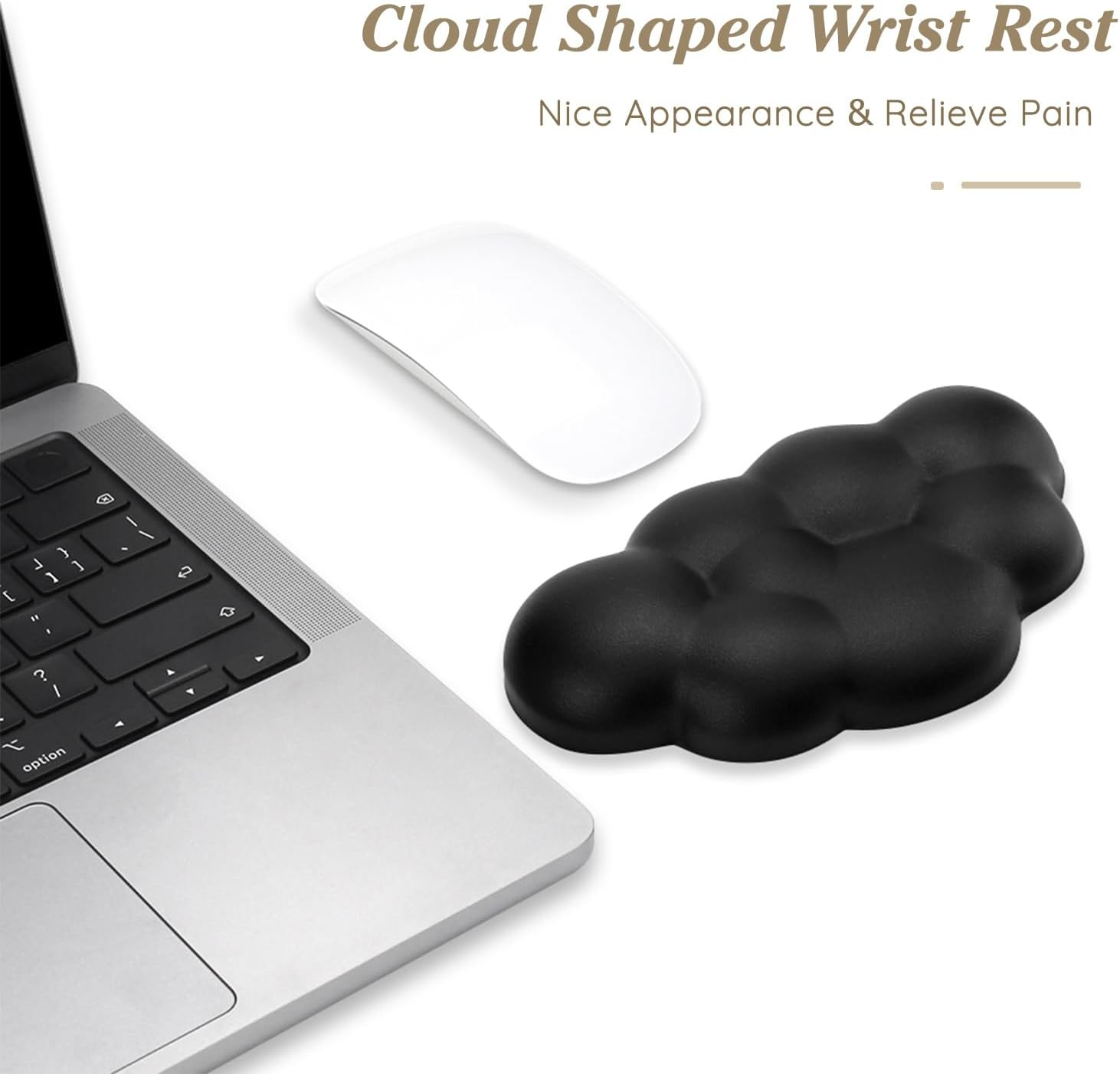 Cloud Wrist Rest Cushion for Mouse Ergonomic Soft PU Leather Memory Foam Wrist Pain Relief Mouse Wrist Support Pad with Anti-Skid Base for Office School Home Laptop & Computer Mouse (Black) - Black image number 3