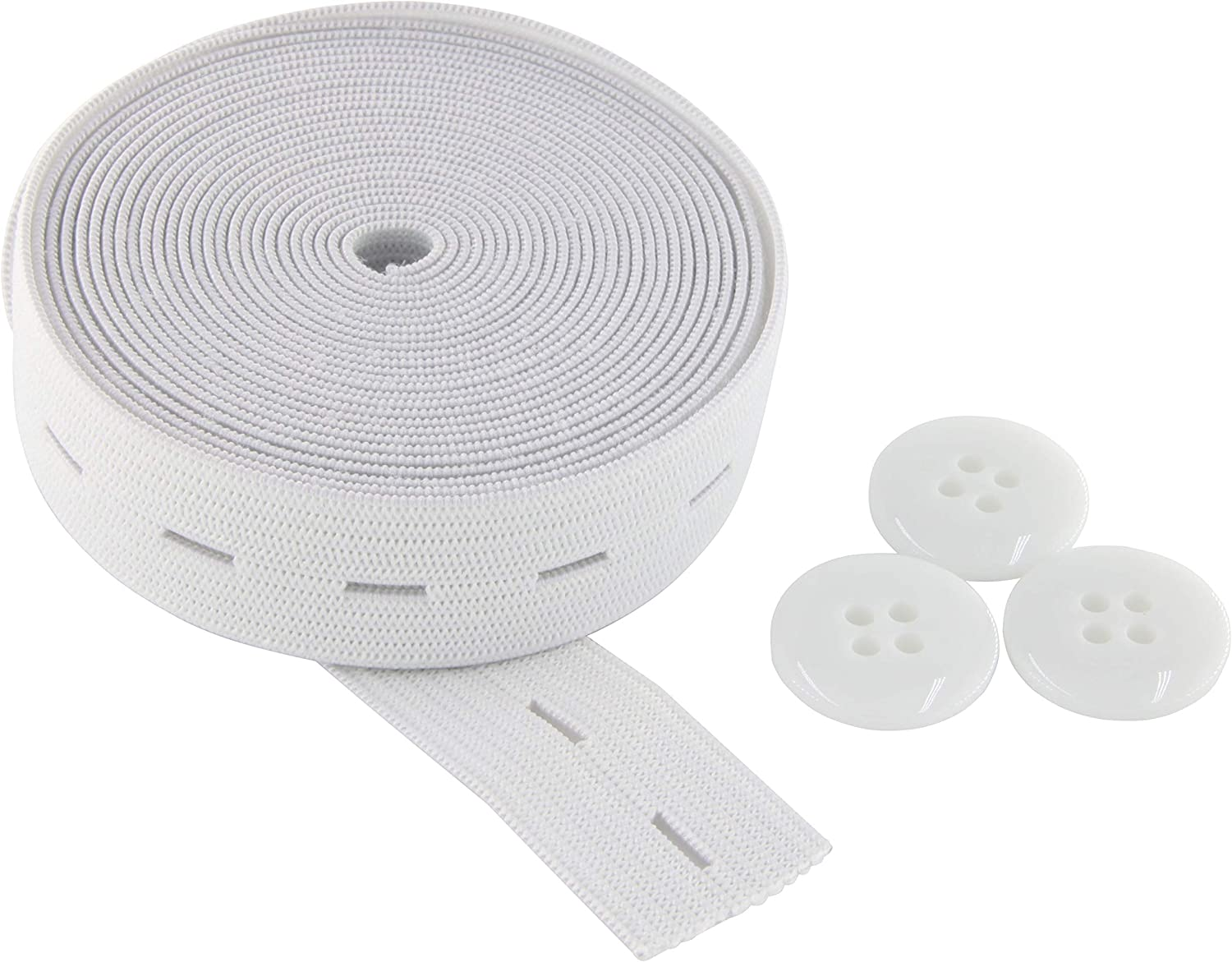 Flat Sewing Band Spool with Buttonholes, Elastic Stretchable, Ideal for DIY Waistbands and Necklines (White, 3/4 Inch &times; 3 Yards) image number 7