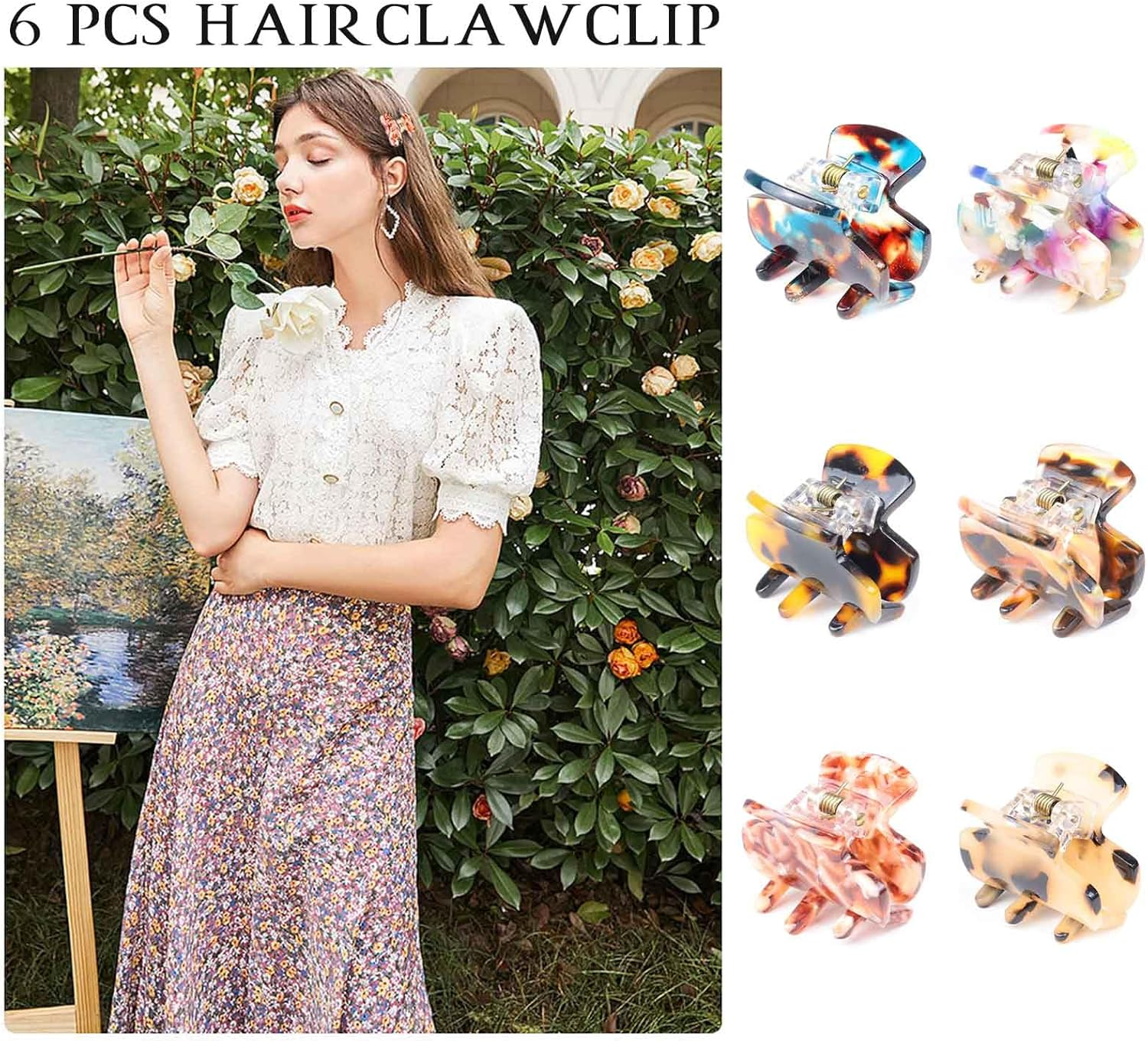 Kavya Pack of 6 Women'S Hair Clips, Small Square for Thin Hair, Non-Slip Hair Clips, Tortoiseshell Acetate Leopard Hair Clips for Women and Girls - Set 1 image number 7