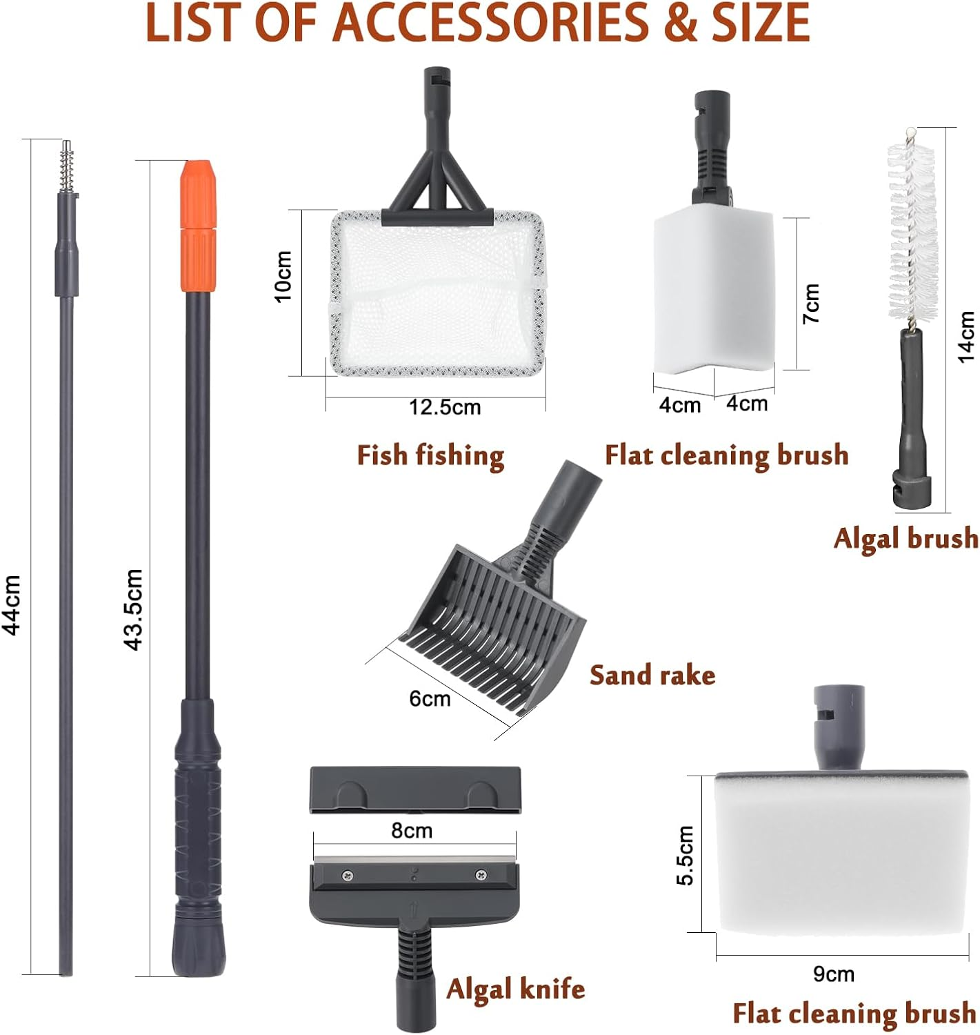 Coolty 6 in 1 Fish Tank Cleaner Aquarium Cleaning Tool with Long Telescopic Handle, Scraper, Fishing Net, Sponge Cleaning Brush, Sand Rake for Fish Tank Maintenance image number 5
