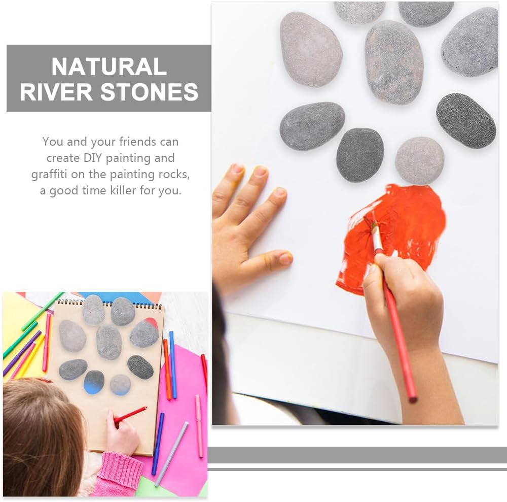 TEHAUX 20Pcs Smooth Painting Stones - Natural Grey Pebbles for DIY Crafts, Kids Art Projects, Home Decor, 3-5Cm, Polished Surface image number 2