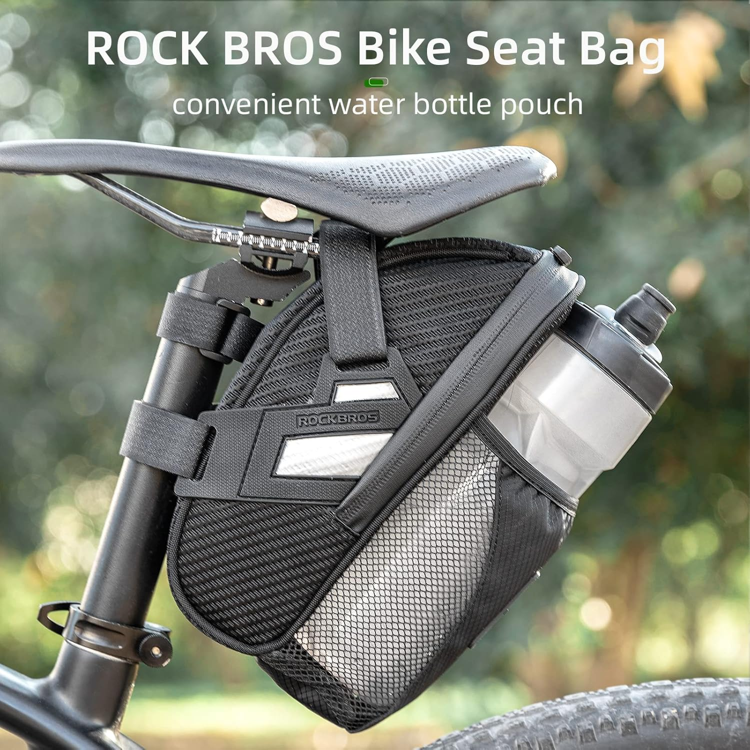 ROCKBROS Bike Seat Bag Bike Saddle Bag under Seat Pack Reflective Large Capacity Bike Seat Storage Bag with Water Bottle Pouch for Mountain Road Bikes image number 5