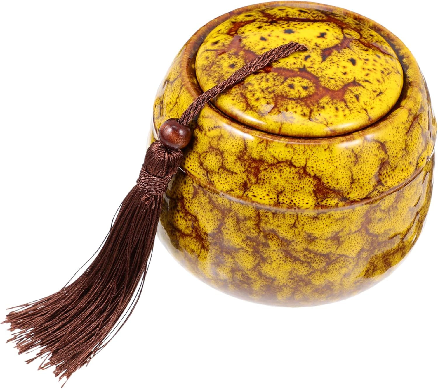 Traditional Ceramic Tea Canister Tassel Lid Vintage Tea Storage Jar for Home Organization Airtight Food Storage for Spices image number 4