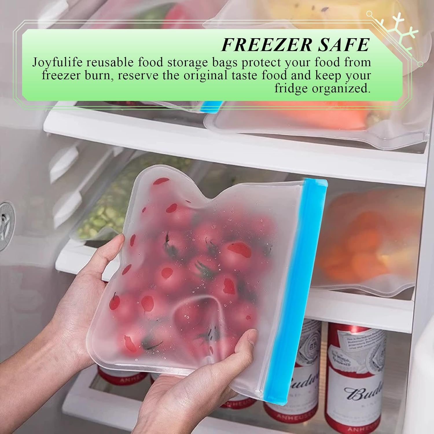 24 PCS Silicone Food Storage Bags,Reusable Freezer Bags, for Kitchen Storage Organisation, Ziplock Bag,Thicken Silicone Food Storage Bags, Vegetable Lunch Meat Food Sub-Bag, Dishwasher Safe image number 5