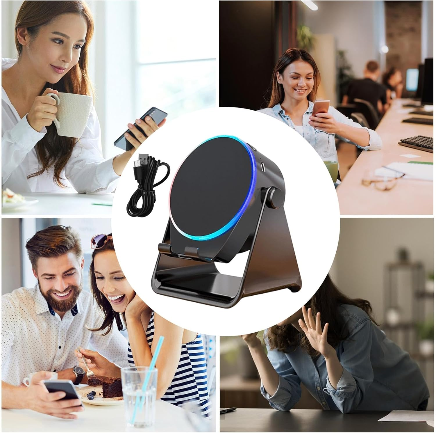 Wireless Speaker - Phone Stand Amplifier Audio,360 Degree Rotate Travel Speaker with Colorful Light | for Men Teen Home Night Shower Kitchen Bathroom image number 1