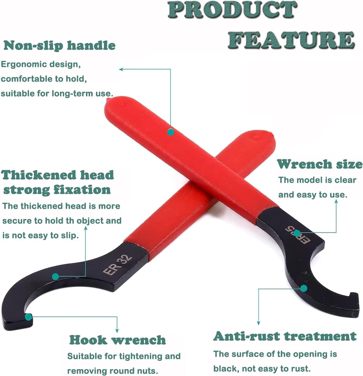 KEWAYO 6 Pcs Coilover Spanner Wrench Set, C-Shape Spanner Wrench Shock Spanner Hook Wrench Tool for Suspension System and Shock Adjustment image number 4