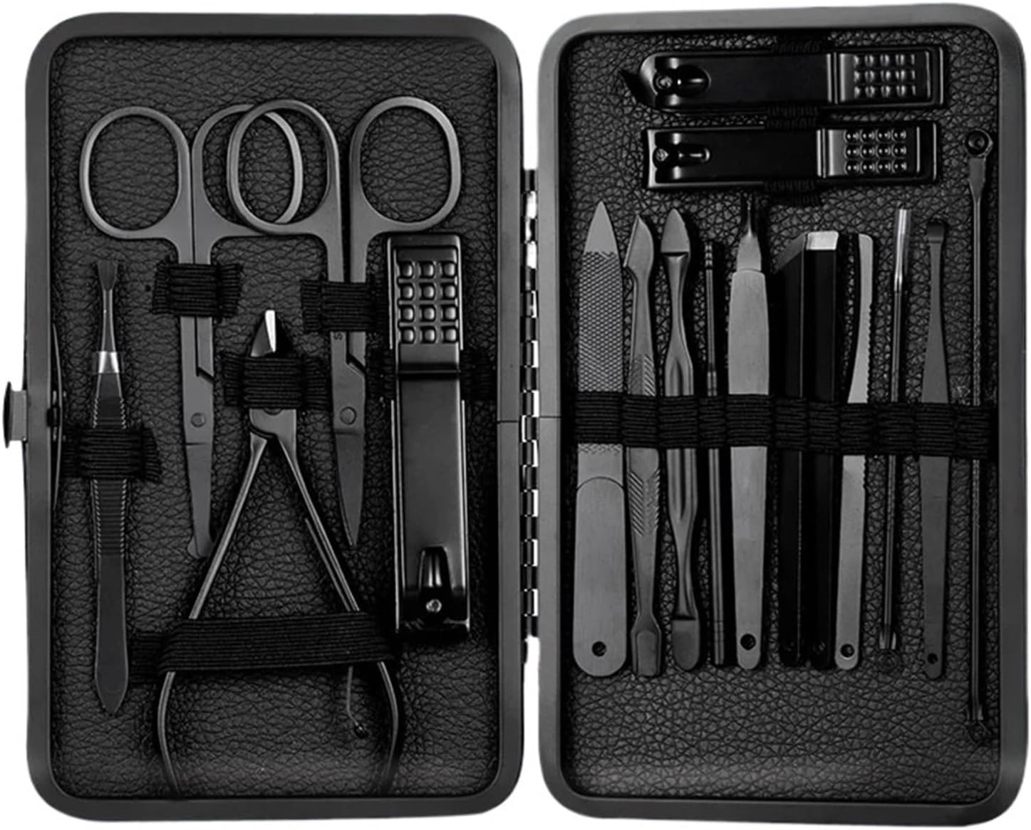 Tools Stainless Steel Nail Clipper Cutter Trimmer Earpick Grooming Kit Manicure Pedicure Scissor Tweezer Nail Tools Set with Black Tra Professional