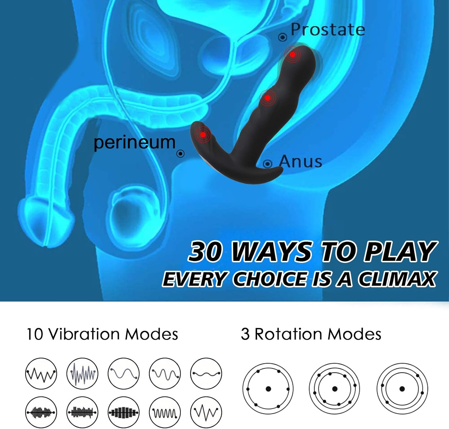 360&deg;Rotating Anal Vibrator Prostate Massager,Anal Butt Plug with Ergonomic Design and 30 Powerful Stimulation Patterns for Beginner&Advanced Player,Anal Sex Toys for Men,Women and Couples image number 2