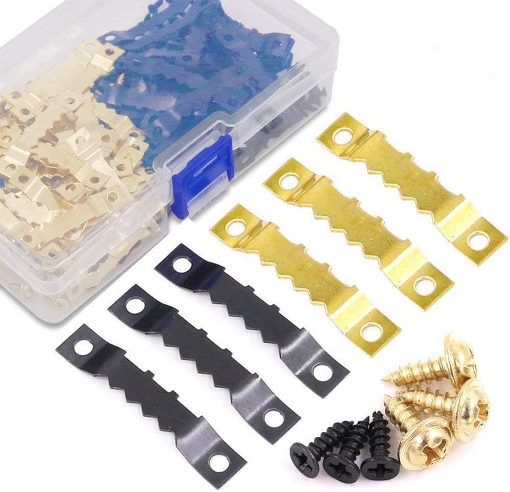 Rustark 120Pcs Heavy Duty Sawtooth Picture Hangers Frame Hanging Hangers Double Hole with Screws - 2 Colors, Golden and Black image number 4