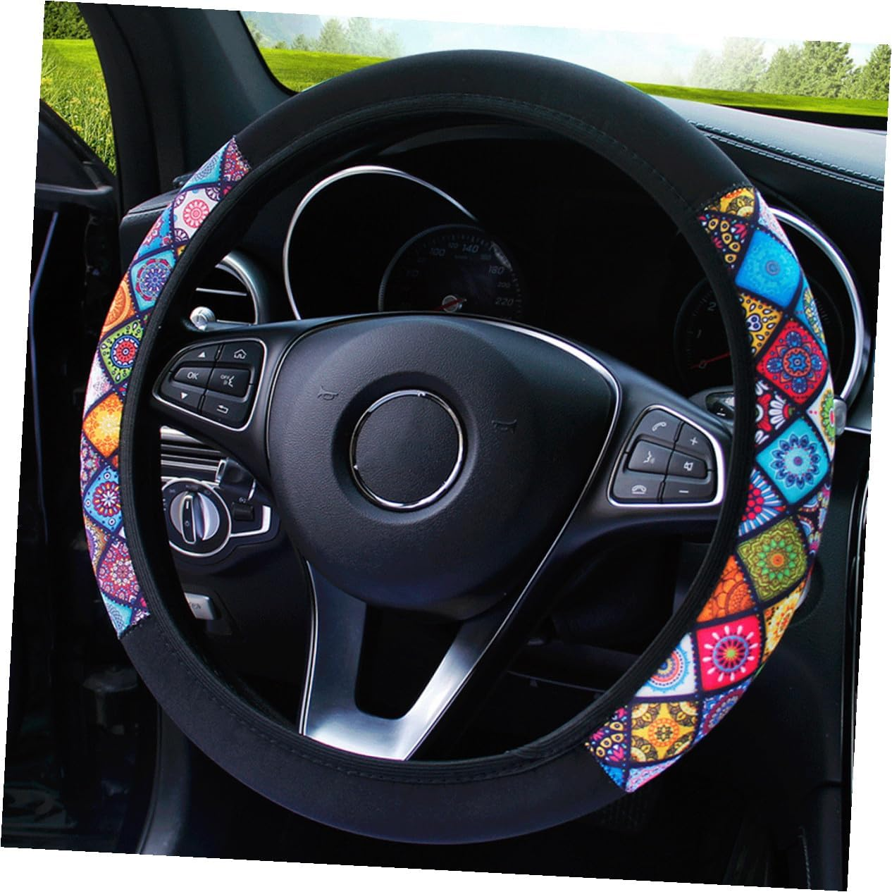 FOYTOKI Elastic Car Wheel Cover and Auto Steering Wheel Cover Universal Fit Neoprene Material Color Block Design Suitable for Cars Comfortable Grip for Men and Women