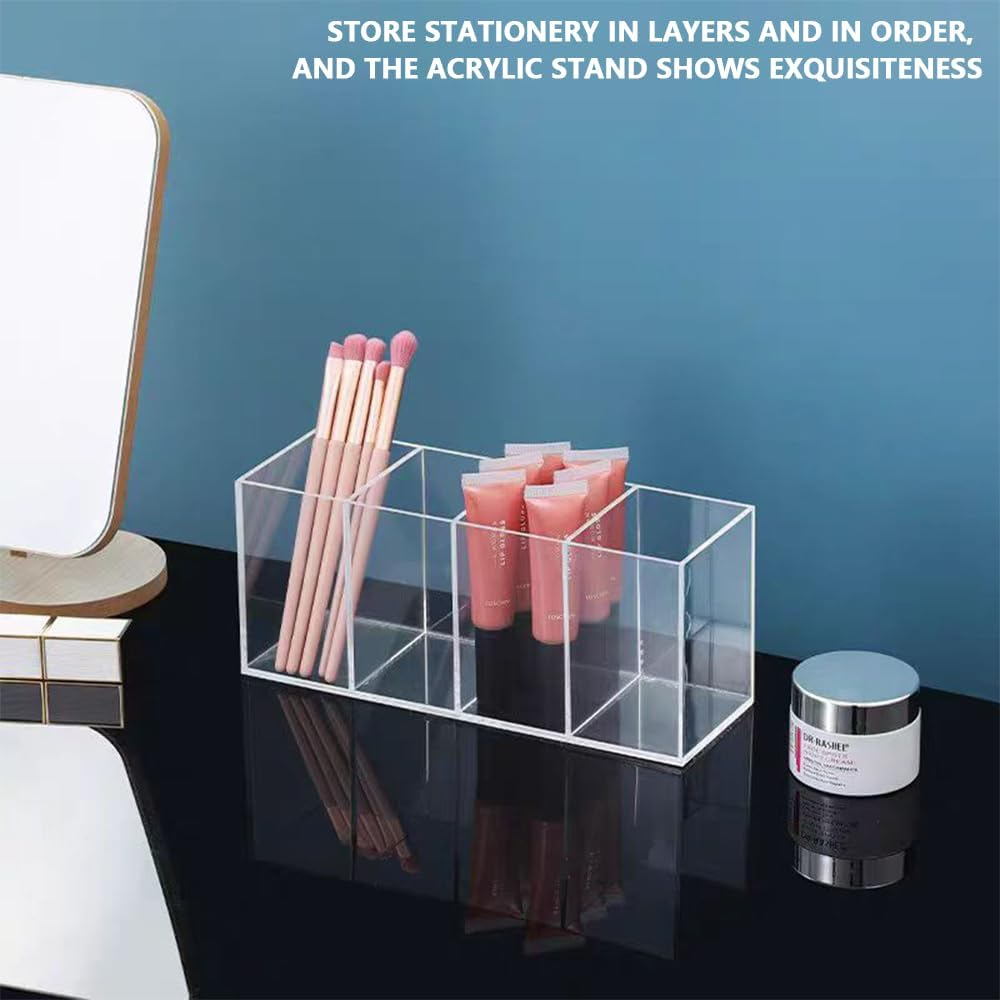 Acrylic Pen Holder with 4 Compartments &ndash; Clear Pencil & Desk Organizer for Office, Home, School image number 3